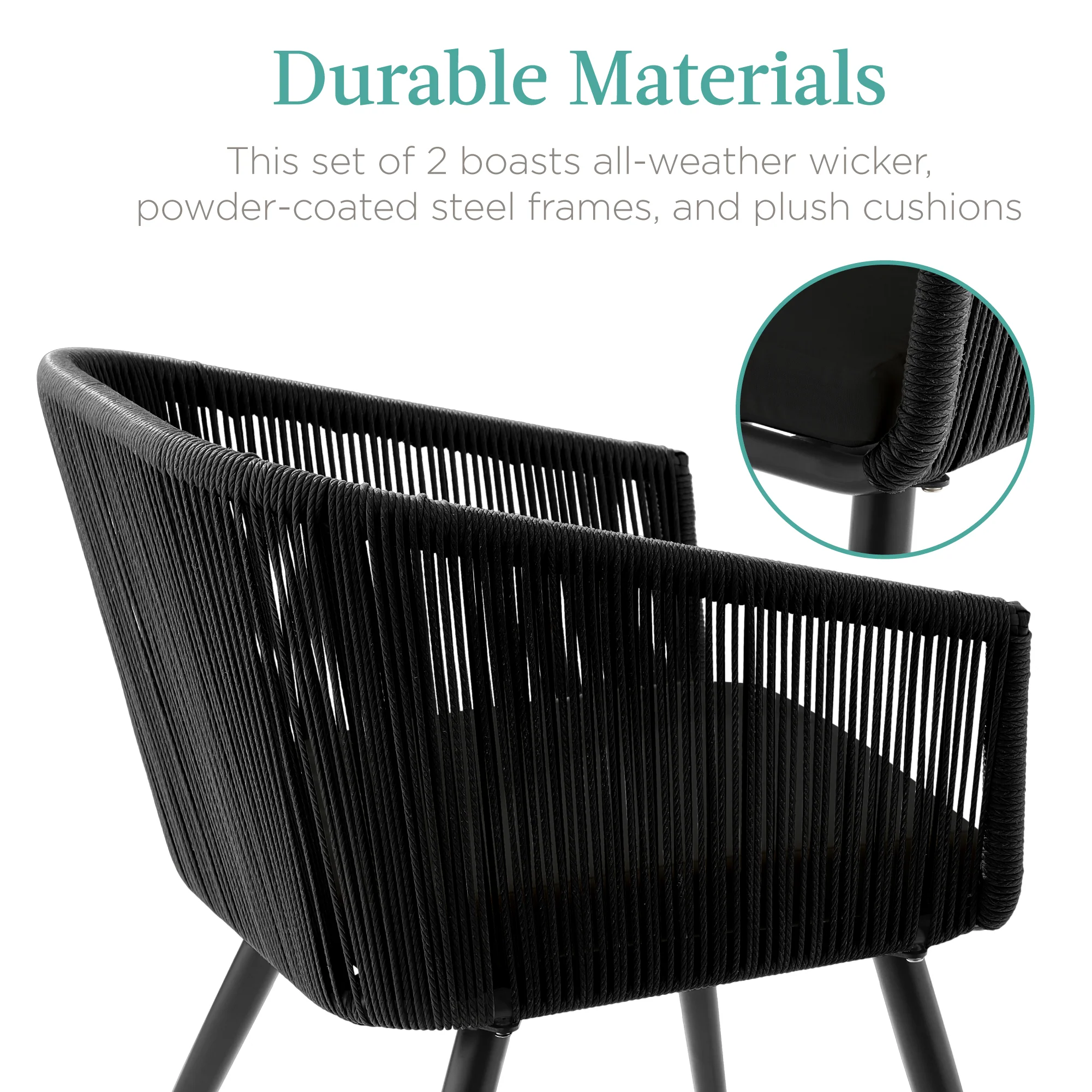 Set of 2 Outdoor Woven Wicker Patio Dining Chairs, 250lb Capacity - Image 40