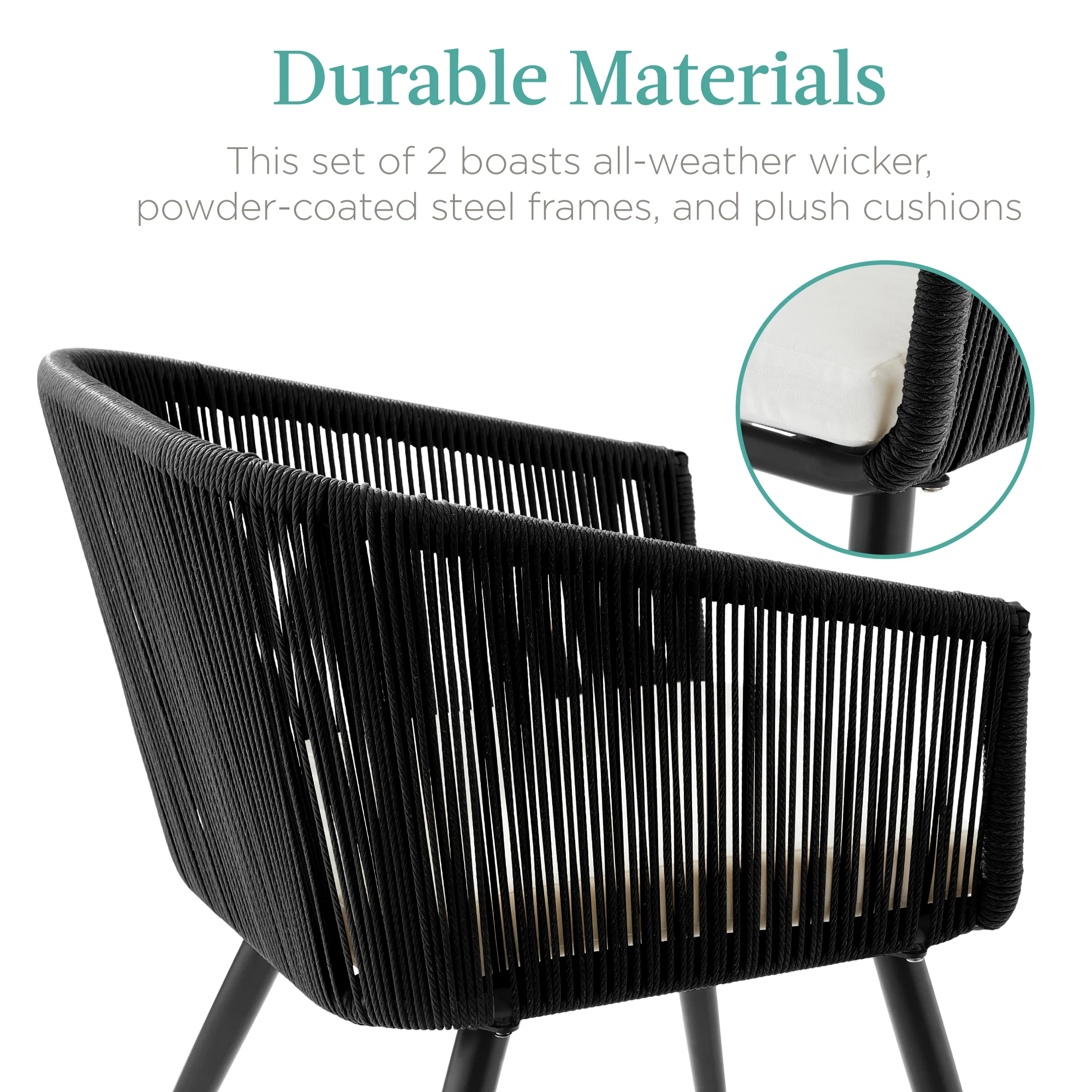 Set of 2 Outdoor Woven Wicker Patio Dining Chairs, 250lb Capacity - Image 5