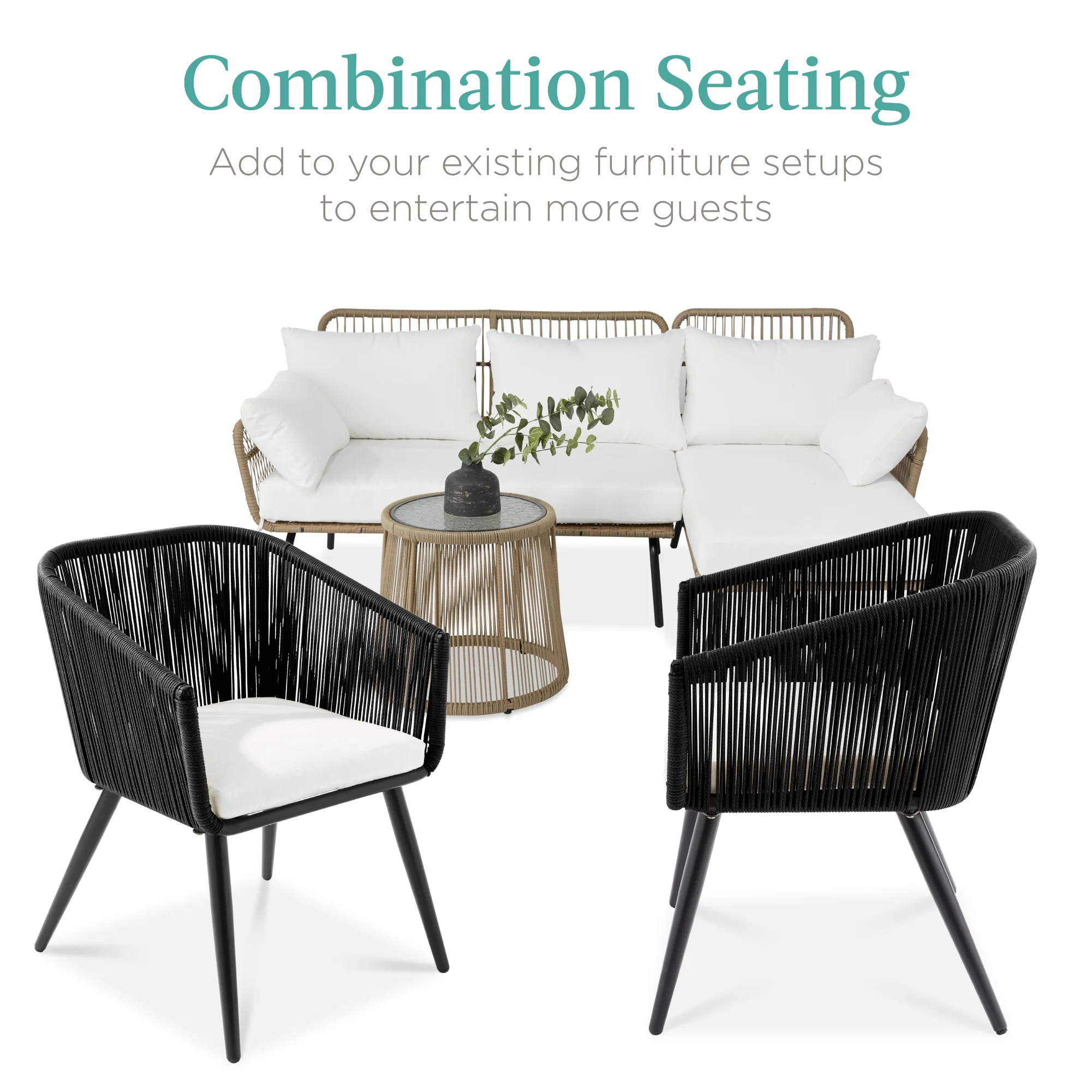 Set of 2 Outdoor Woven Wicker Patio Dining Chairs, 250lb Capacity - Image 7