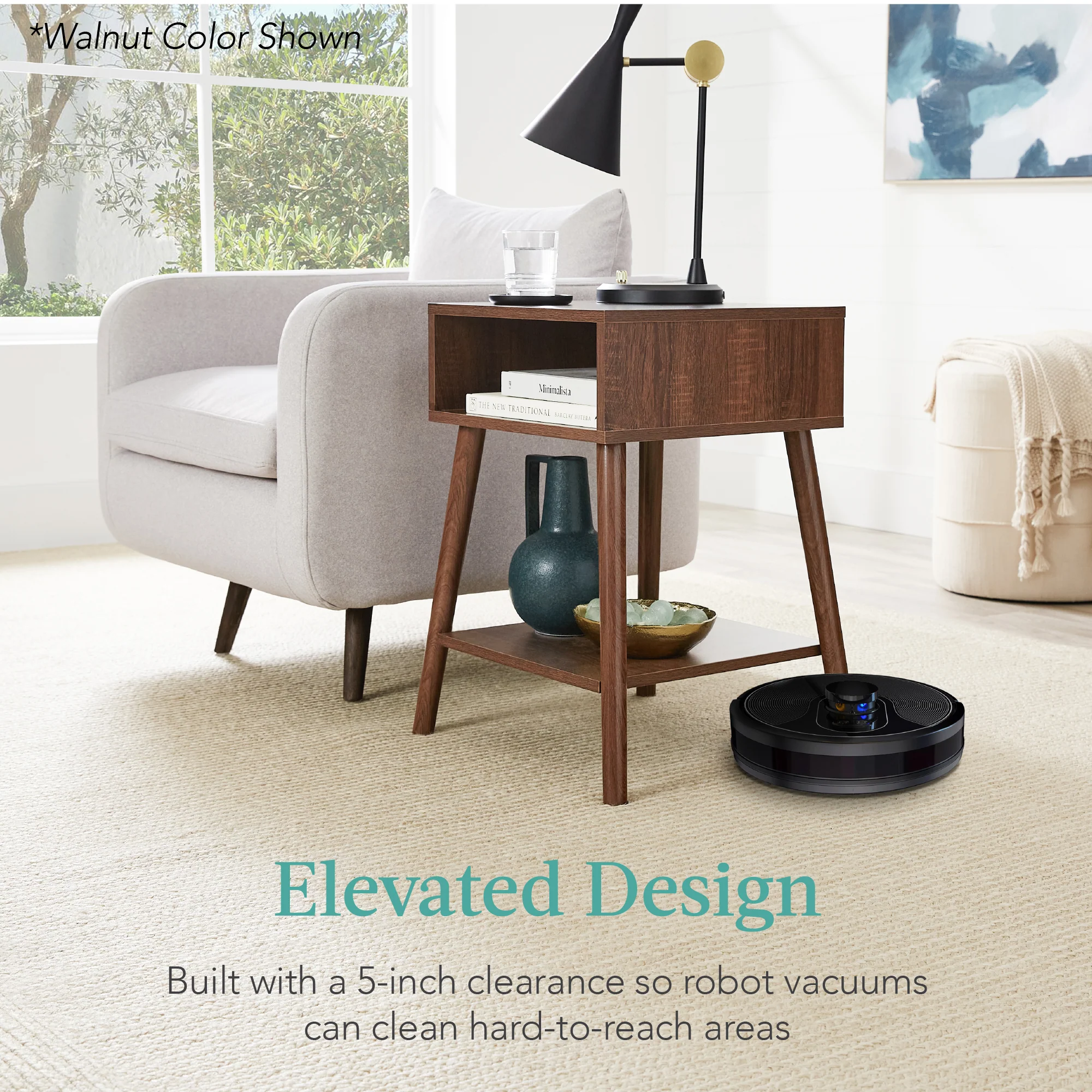 Set of 2 Mid-Century Modern End Tables w/ Cubby, Shelf - Image 12