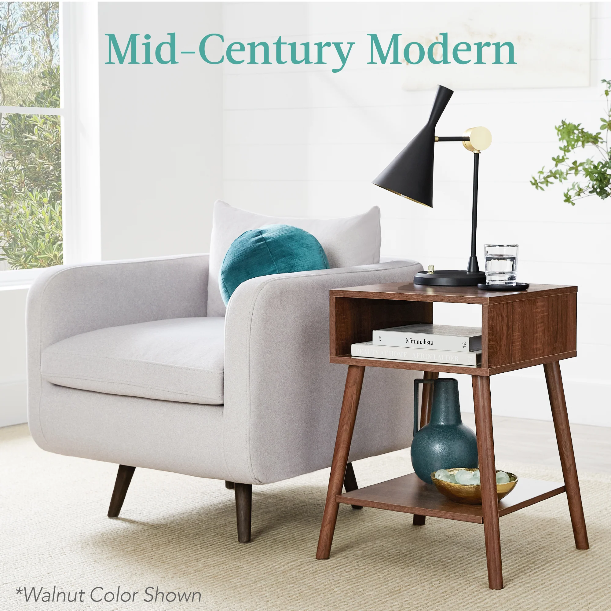 Set of 2 Mid-Century Modern End Tables w/ Cubby, Shelf - Image 23