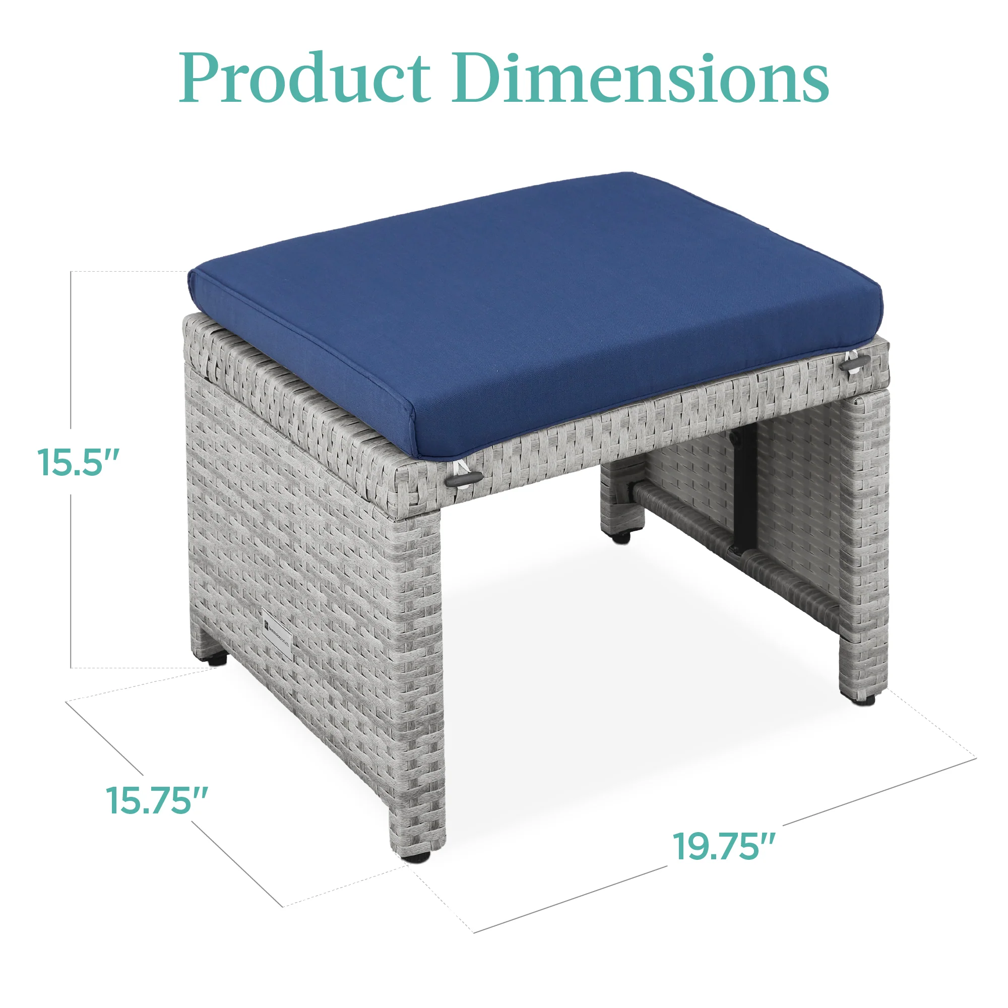 Set of 2 Multipurpose Wicker Ottomans w/ Removable Cushions, Steel Frame - Image 14