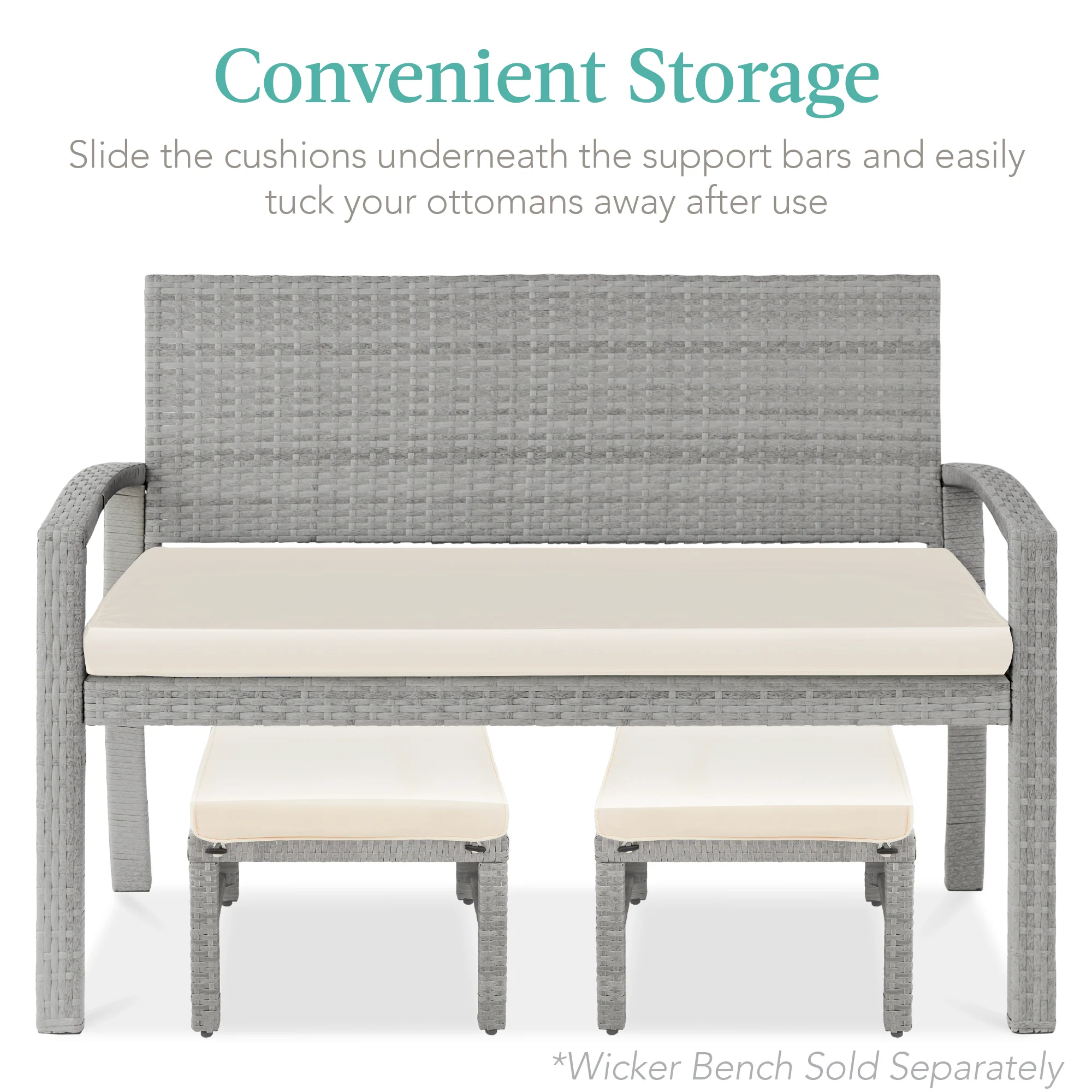 Set of 2 Multipurpose Wicker Ottomans w/ Removable Cushions, Steel Frame - Image 19