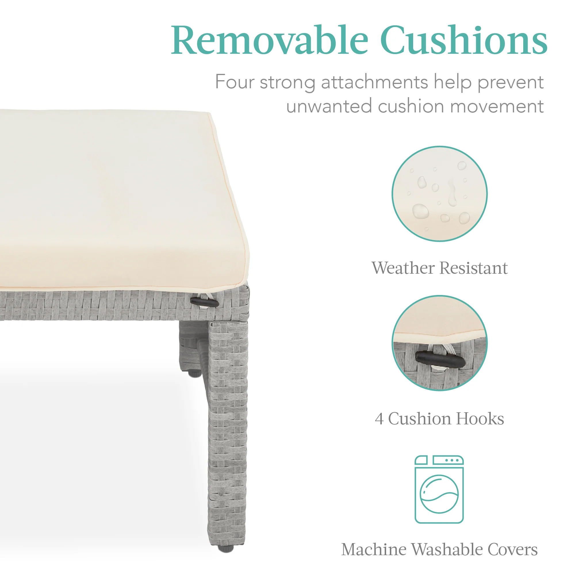 Set of 2 Multipurpose Wicker Ottomans w/ Removable Cushions, Steel Frame - Image 20