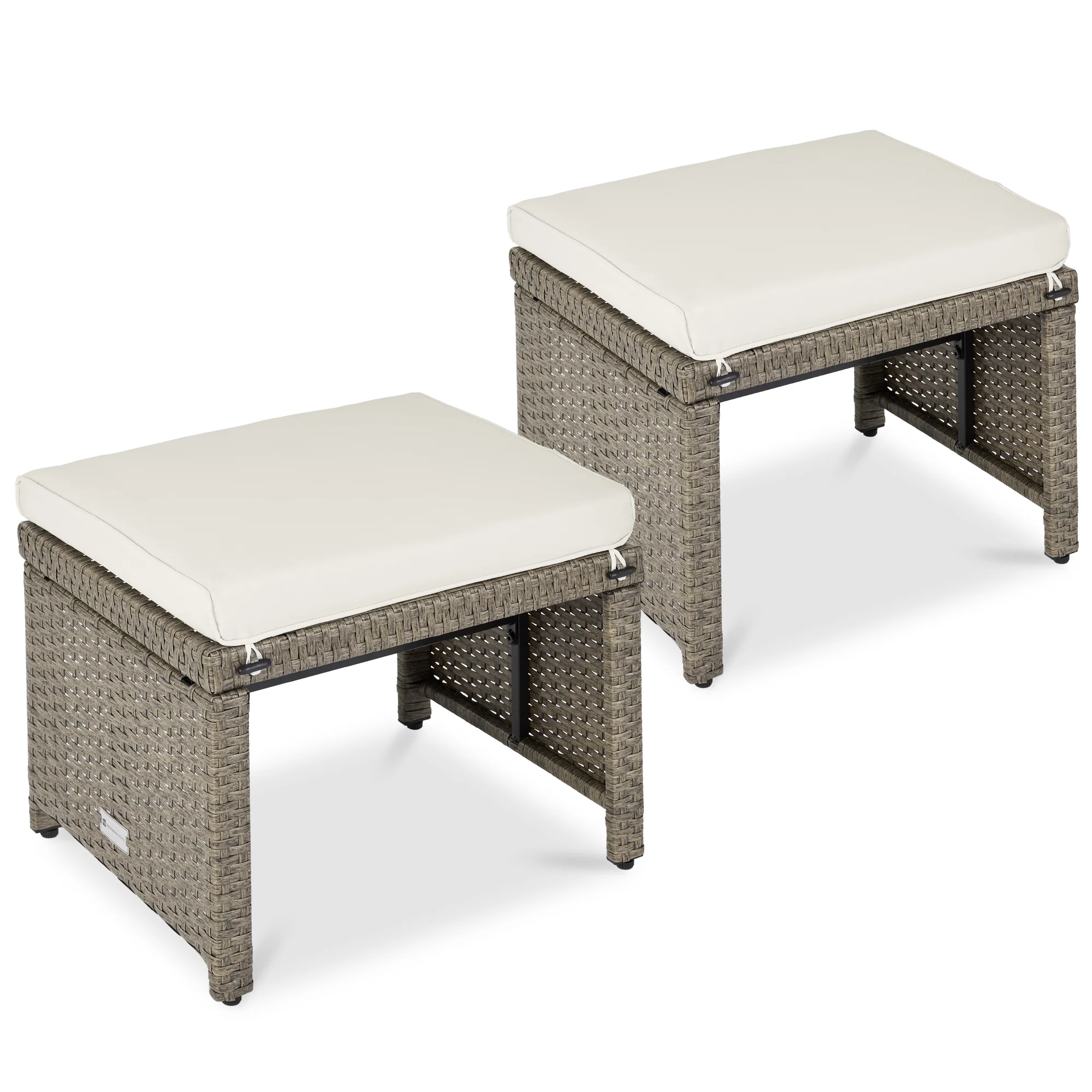 Set of 2 Multipurpose Wicker Ottomans w/ Removable Cushions, Steel Frame - Image 22