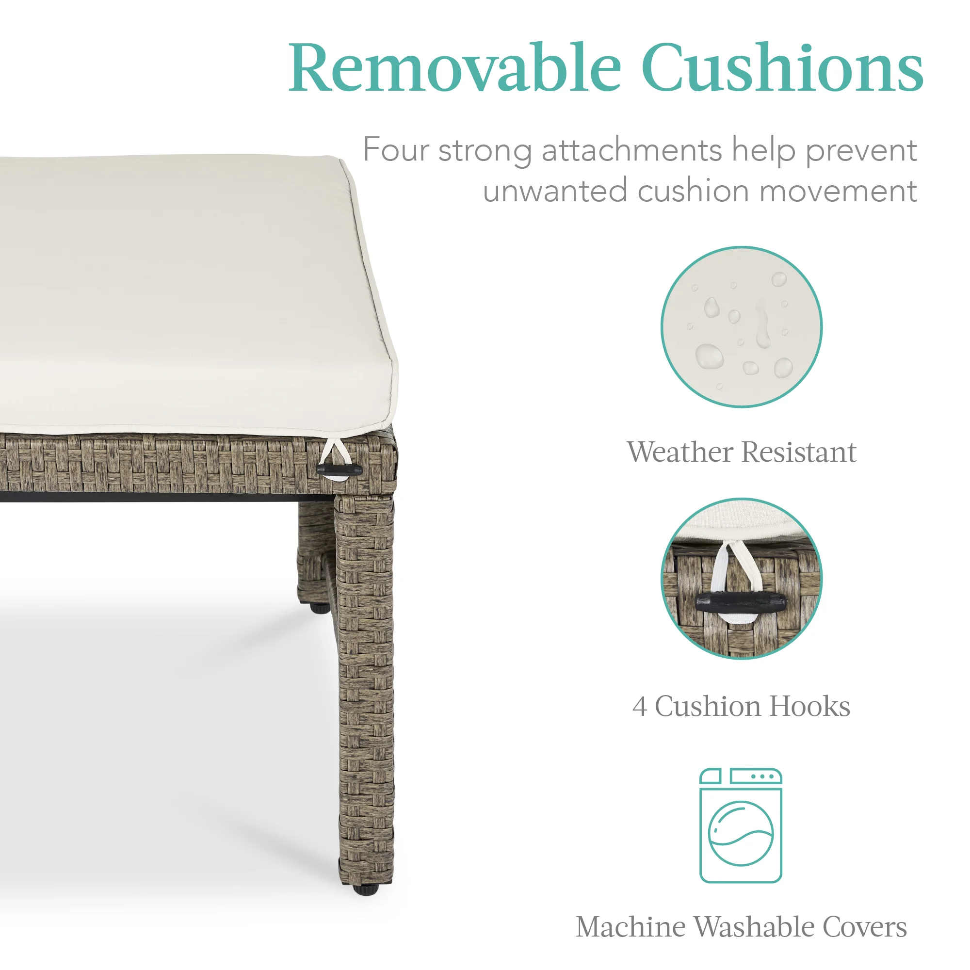 Set of 2 Multipurpose Wicker Ottomans w/ Removable Cushions, Steel Frame - Image 27
