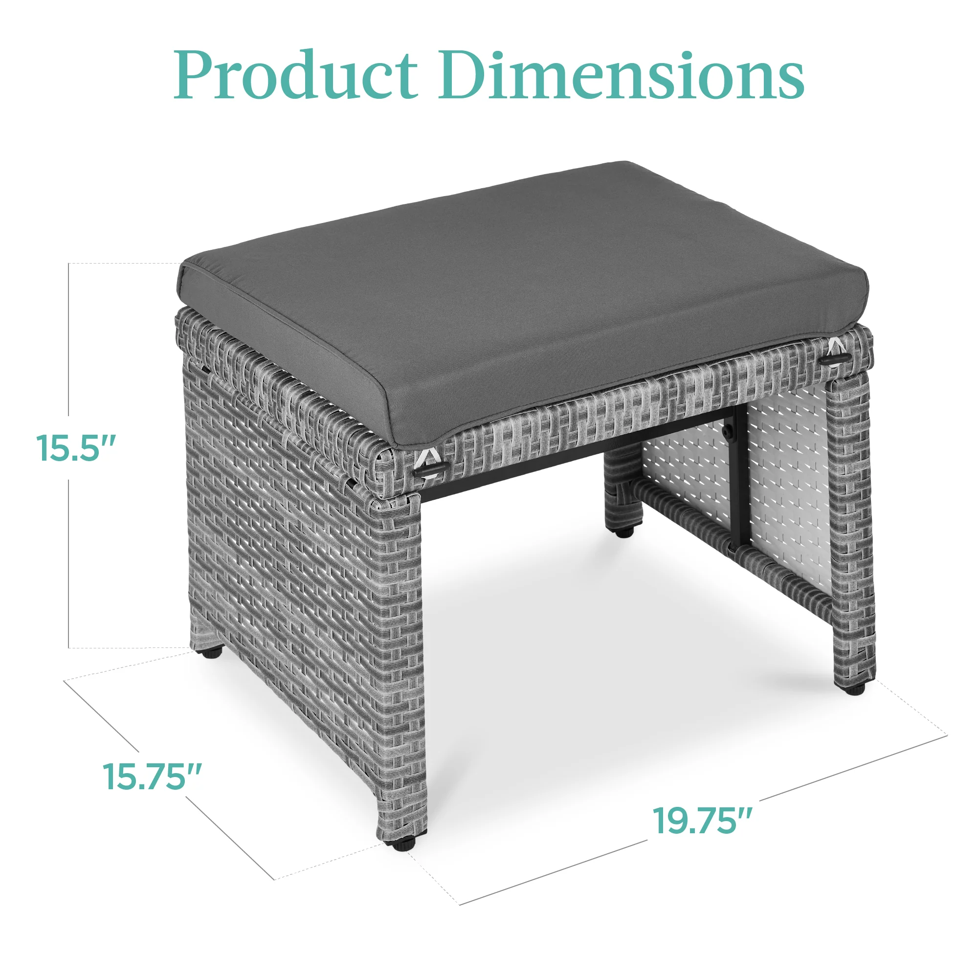 Set of 2 Multipurpose Wicker Ottomans w/ Removable Cushions, Steel Frame - Image 42
