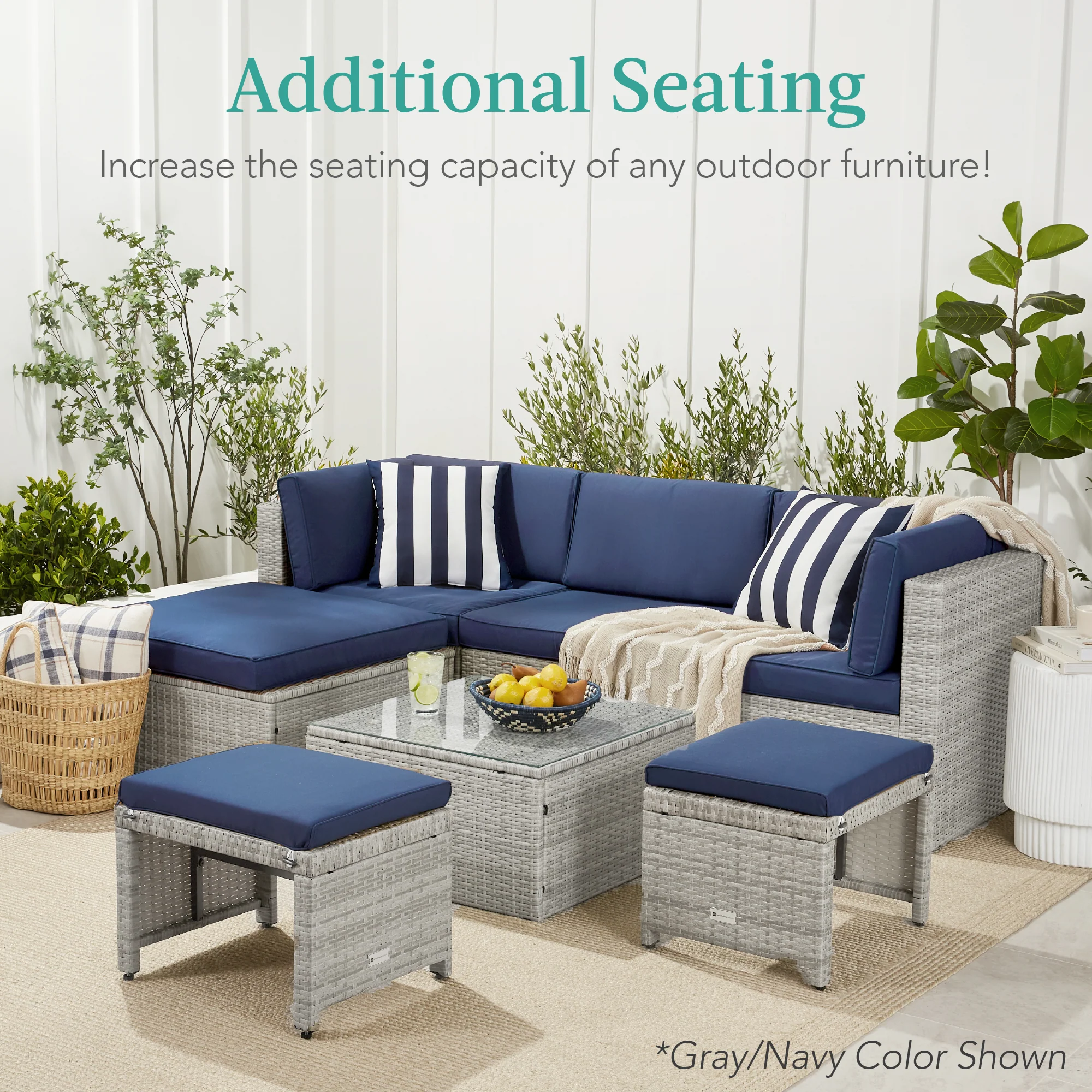 Set of 2 Multipurpose Wicker Ottomans w/ Removable Cushions, Steel Frame - Image 52