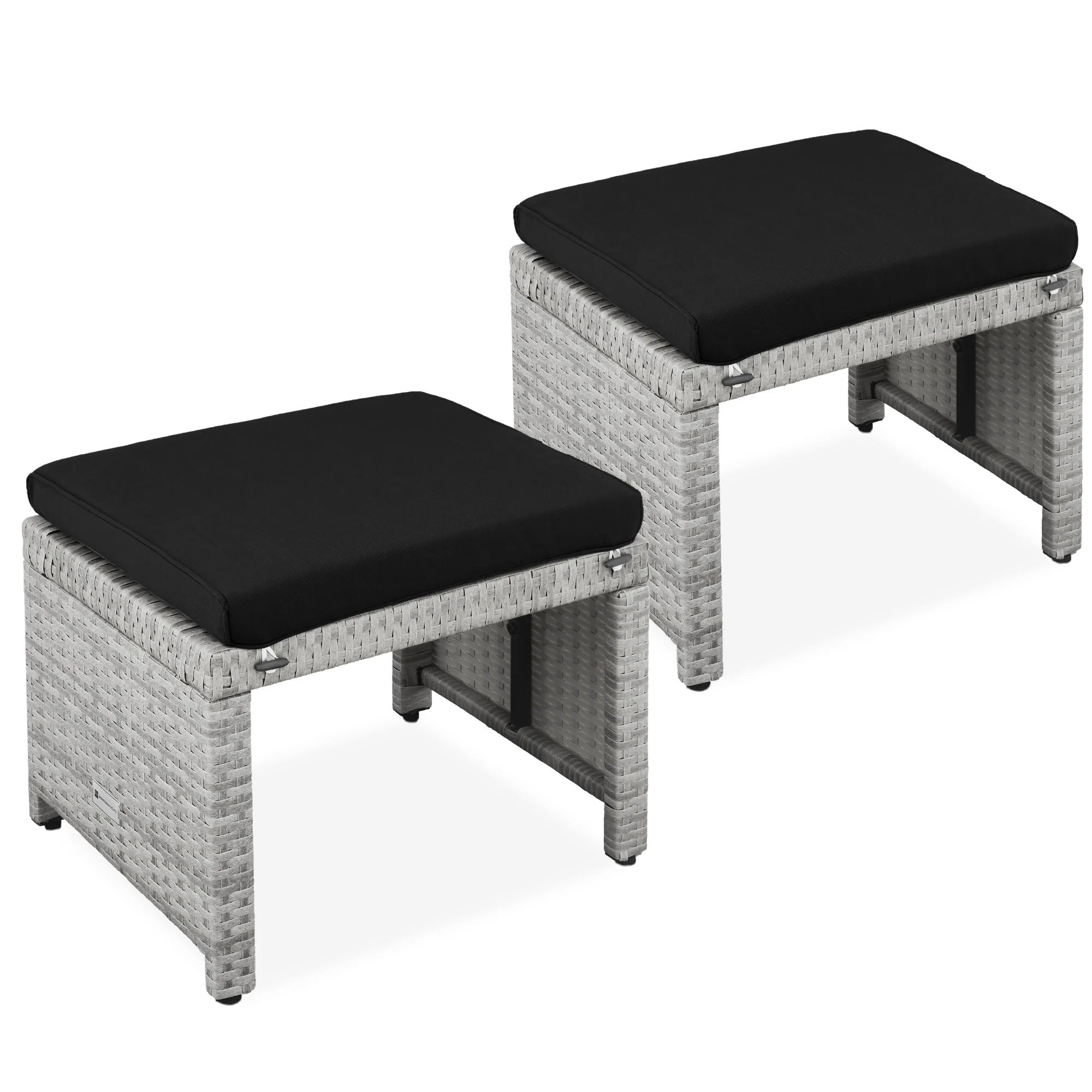 Set of 2 Multipurpose Wicker Ottomans w/ Removable Cushions, Steel Frame - Image 57