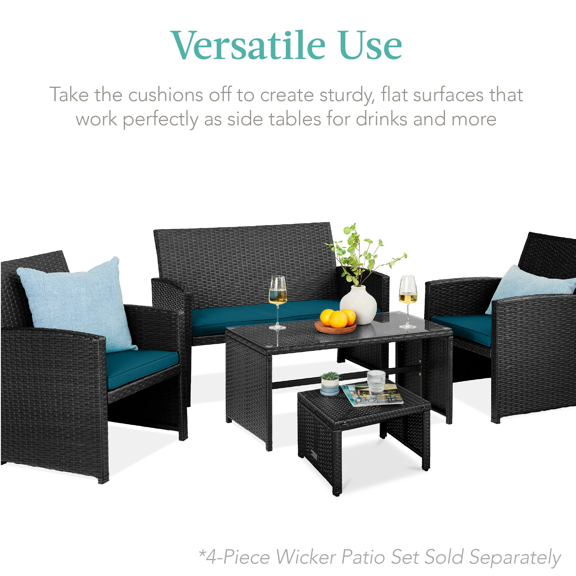 Set of 2 Multipurpose Wicker Ottomans w/ Removable Cushions, Steel Frame - Image 81