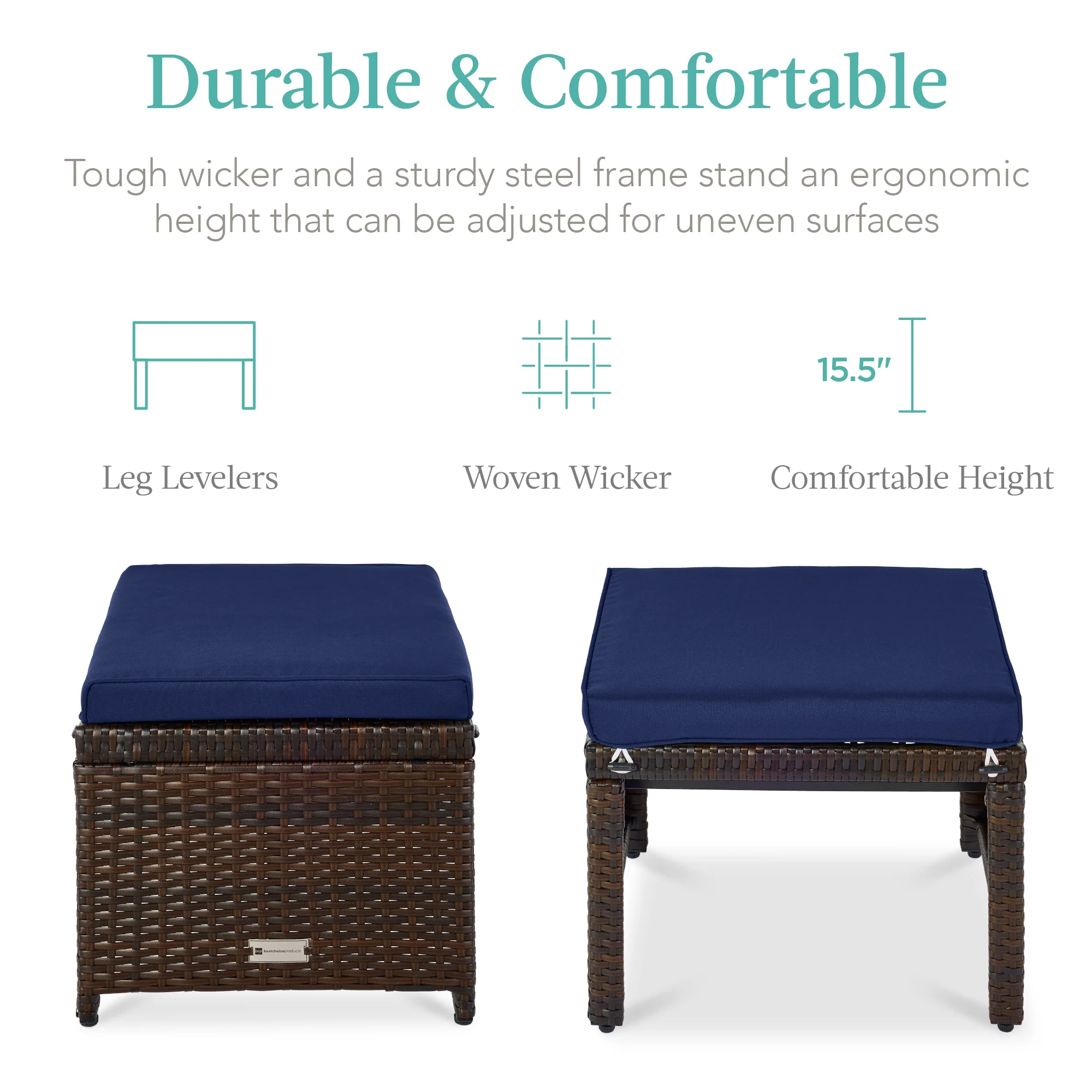 Set of 2 Multipurpose Wicker Ottomans w/ Removable Cushions, Steel Frame - Image 86