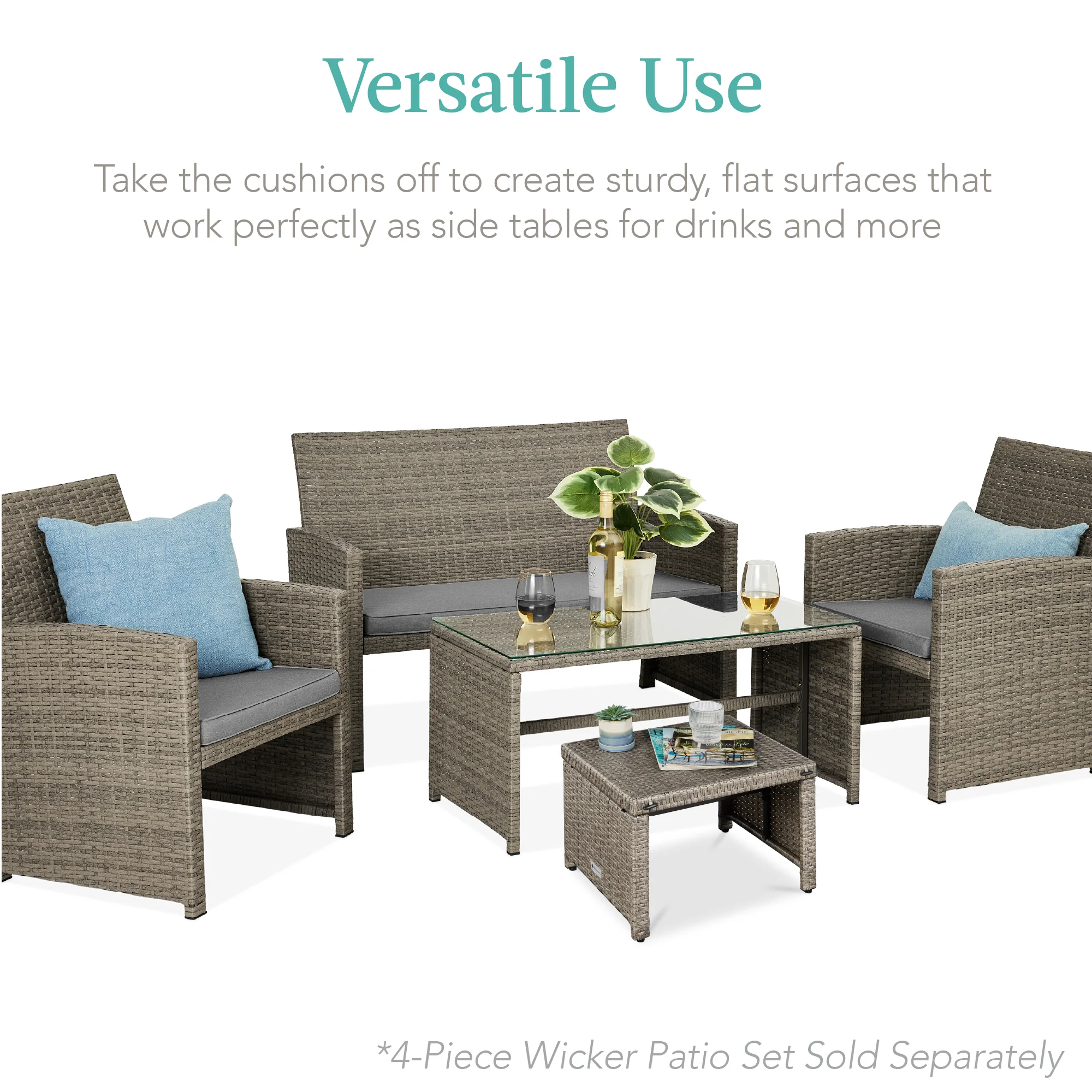 Set of 2 Multipurpose Wicker Ottomans w/ Removable Cushions, Steel Frame - Image 95