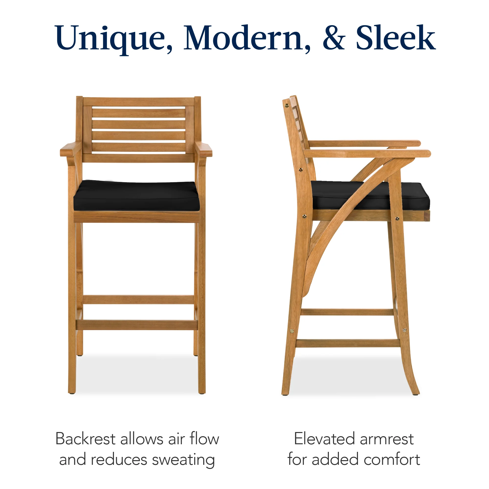 Set of 2 Outdoor Acacia Wood Bar Stools Chairs w/ Weather-Resistant Cushions - Image 11