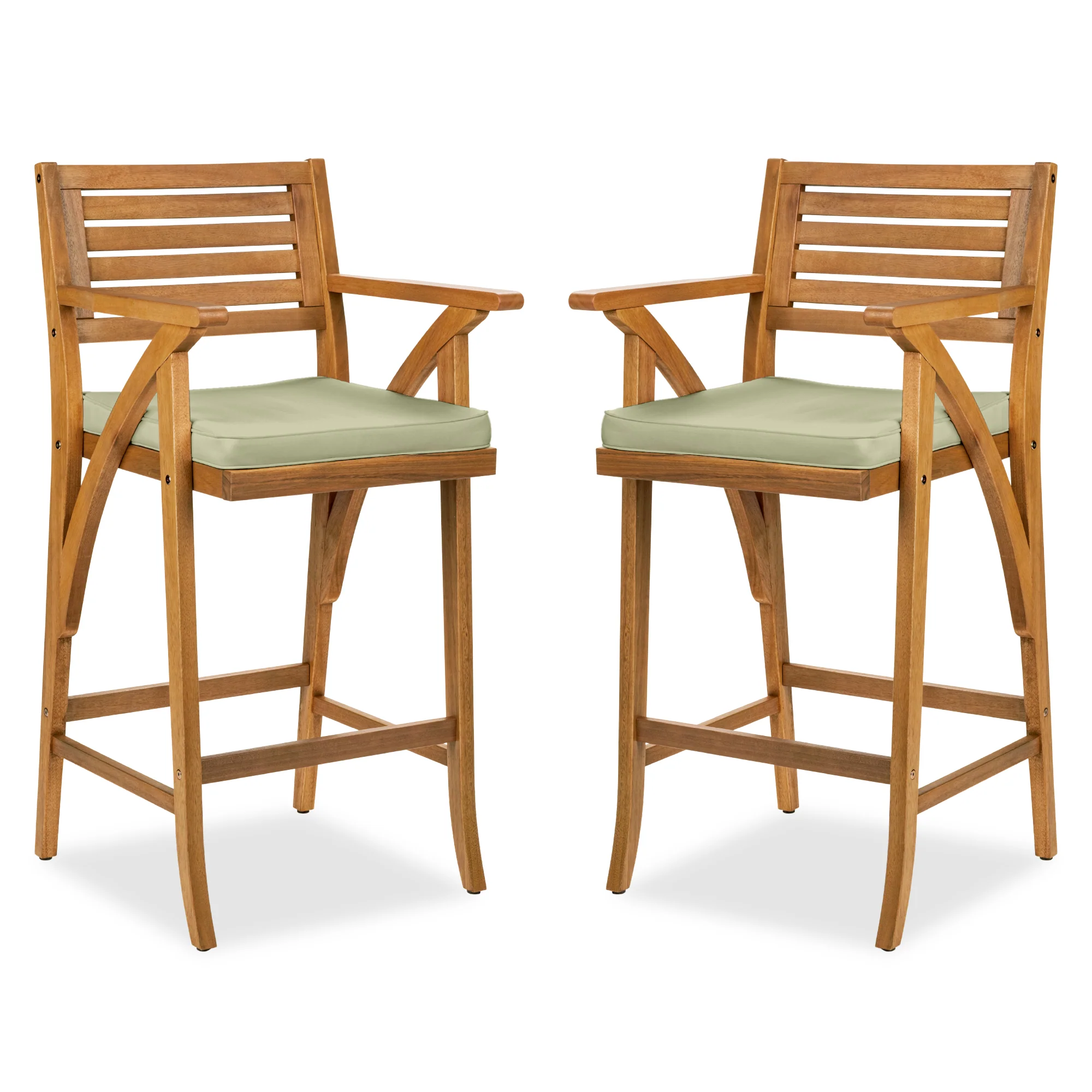 Set of 2 Outdoor Acacia Wood Bar Stools Chairs w/ Weather-Resistant Cushions - Image 22