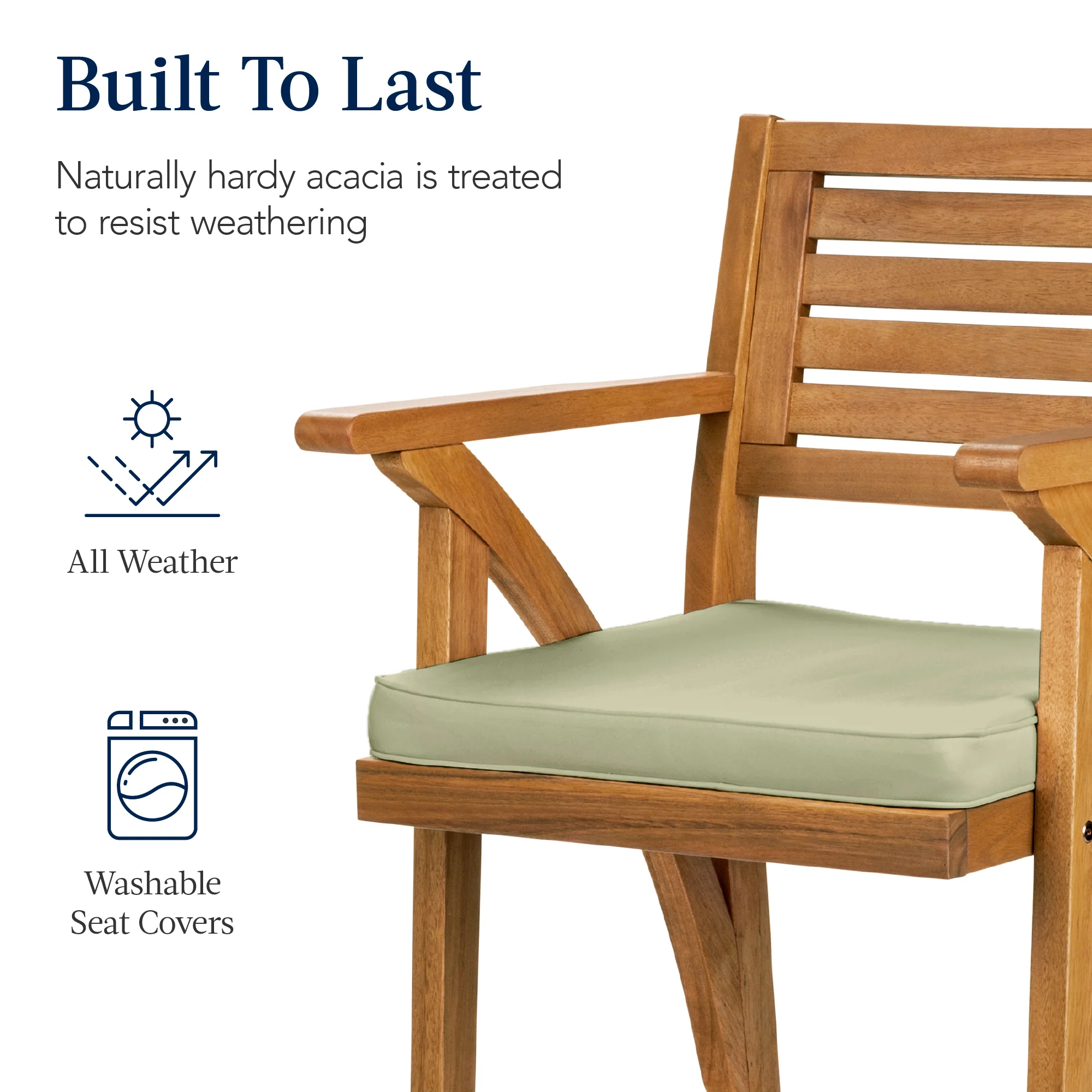 Set of 2 Outdoor Acacia Wood Bar Stools Chairs w/ Weather-Resistant Cushions - Image 26