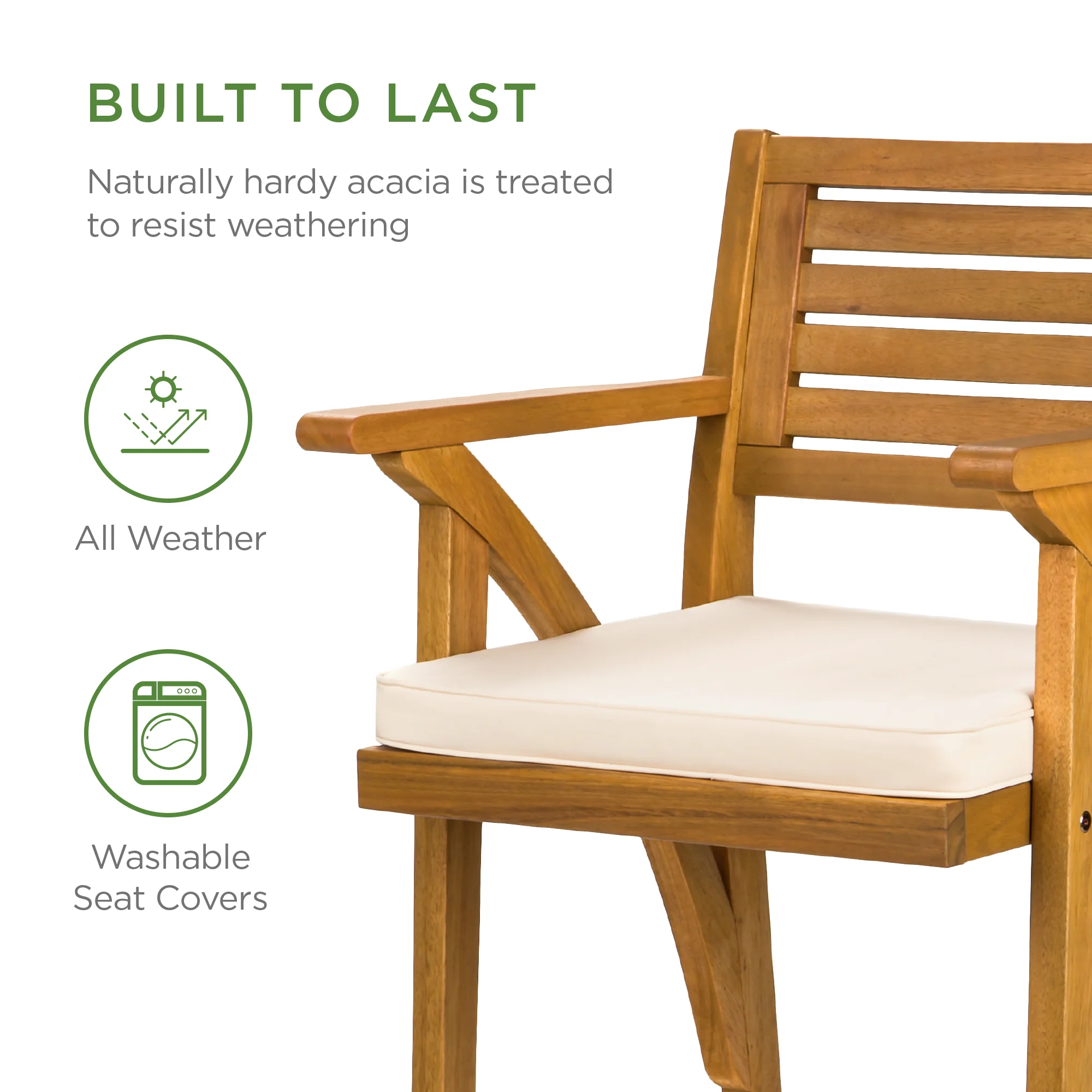 Set of 2 Outdoor Acacia Wood Bar Stools Chairs w/ Weather-Resistant Cushions - Image 32