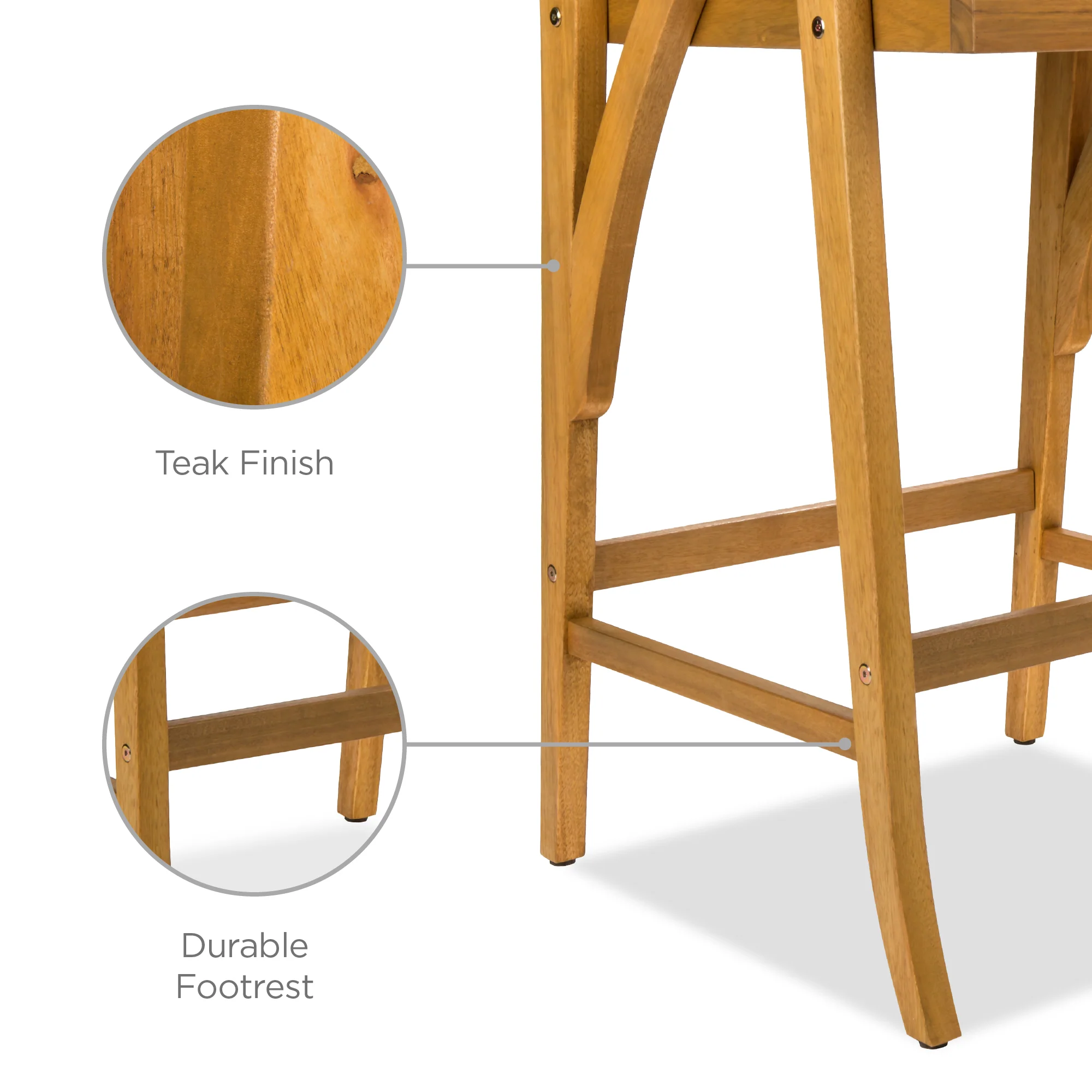 Set of 2 Outdoor Acacia Wood Bar Stools Chairs w/ Weather-Resistant Cushions - Image 33