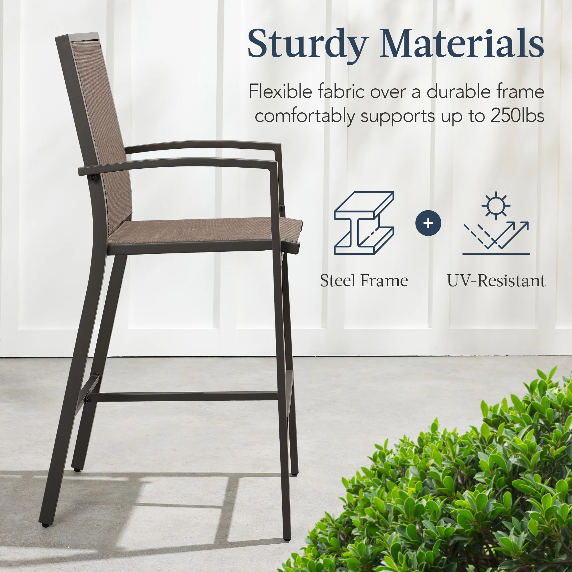 Set of 2 Outdoor Barstools, Patio Chairs w/ Footrests, All-Weather Mesh - Image 12