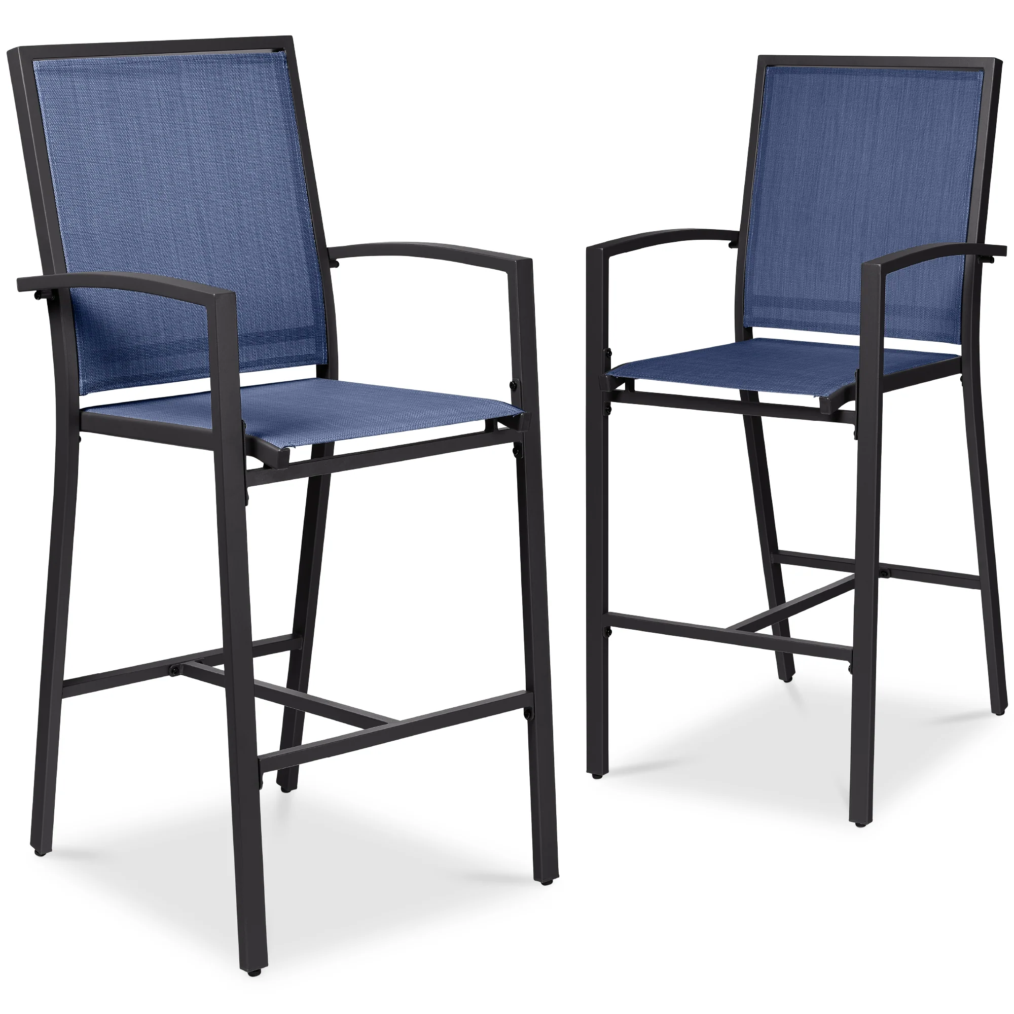 Set of 2 Outdoor Barstools, Patio Chairs w/ Footrests, All-Weather Mesh - Image 15