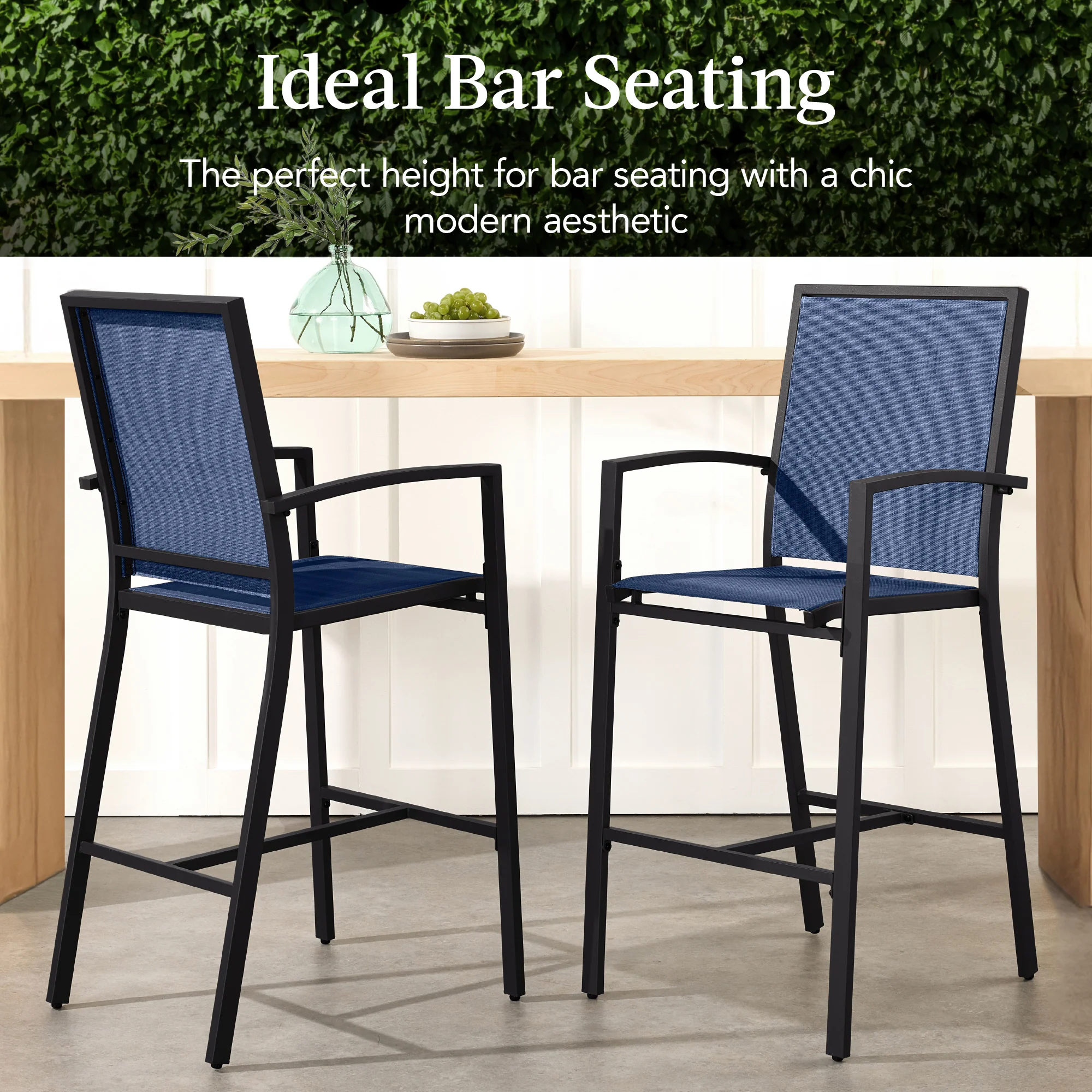 Set of 2 Outdoor Barstools, Patio Chairs w/ Footrests, All-Weather Mesh - Image 17
