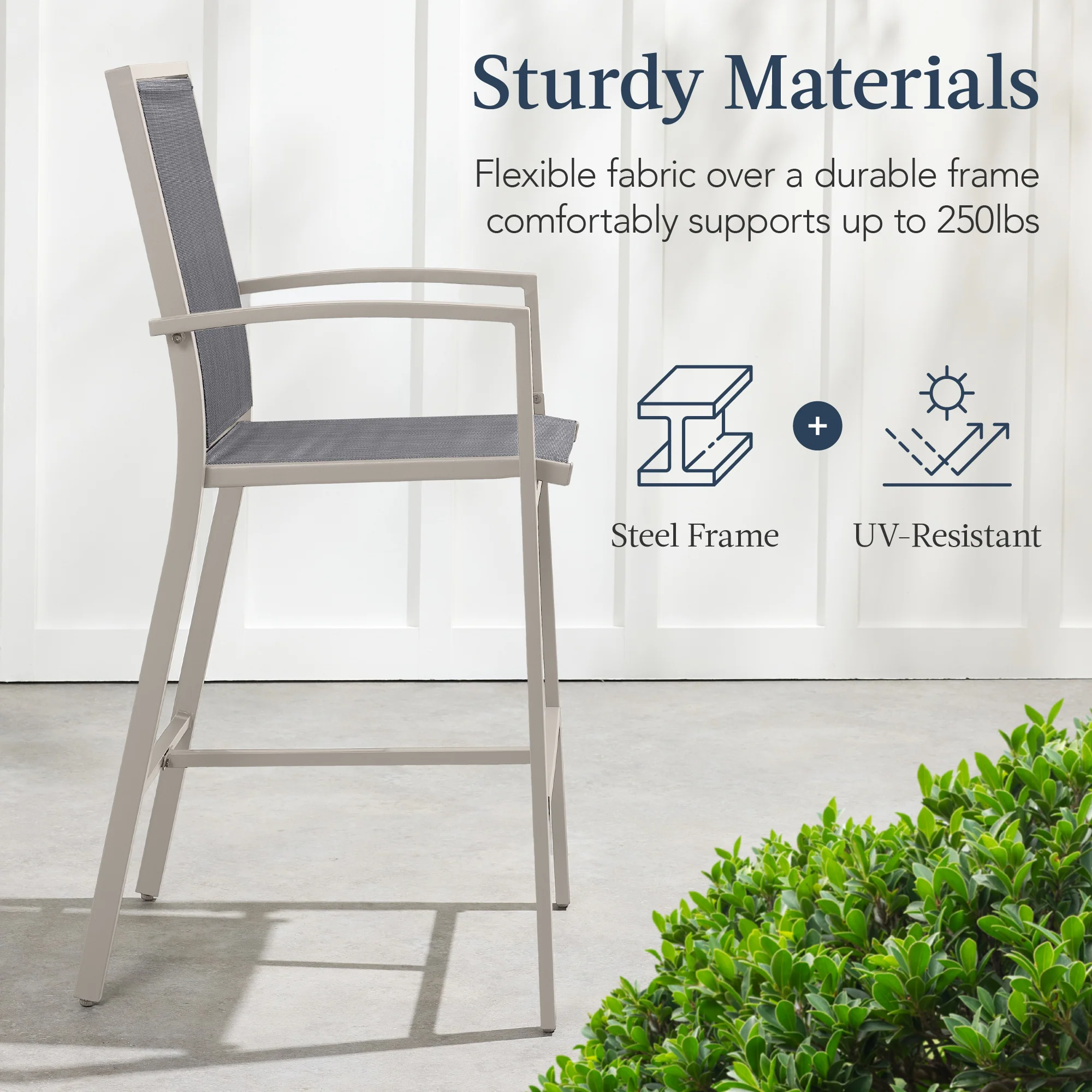 Set of 2 Outdoor Barstools, Patio Chairs w/ Footrests, All-Weather Mesh - Image 40