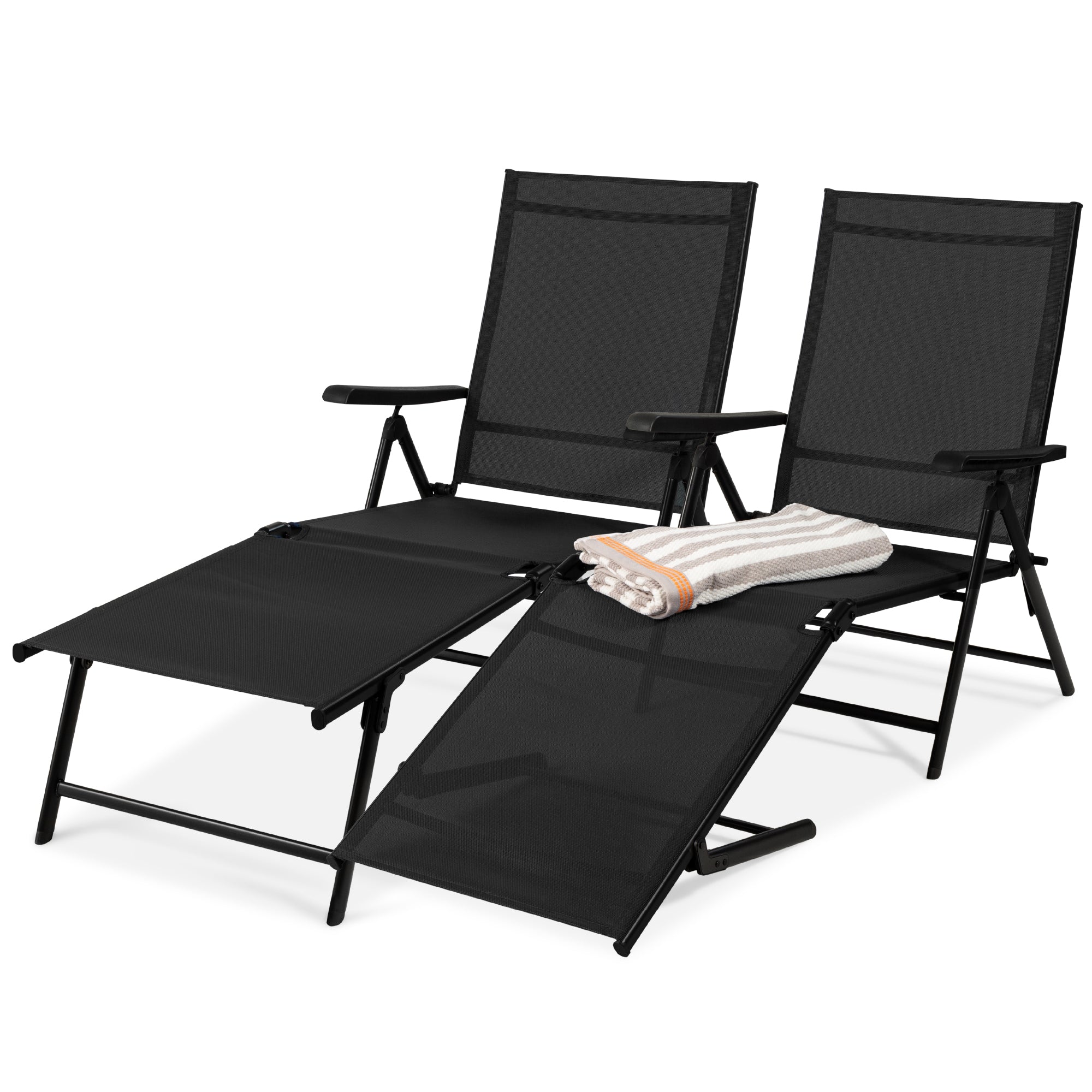 Set of 2 Outdoor Patio Chaise Recliner Lounge Chairs w/ Rust-Resistant Frame - Image 22