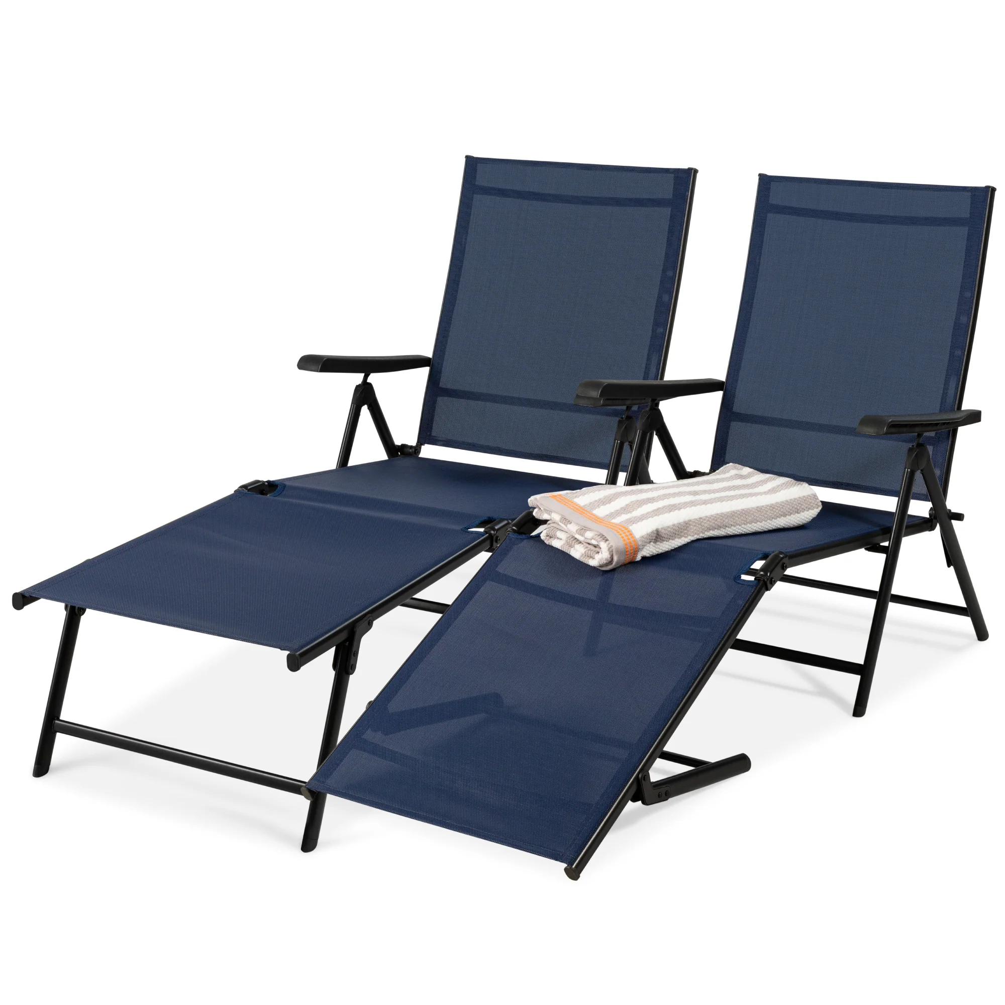 Set of 2 Outdoor Patio Chaise Recliner Lounge Chairs w/ Rust-Resistant Frame - Image 36