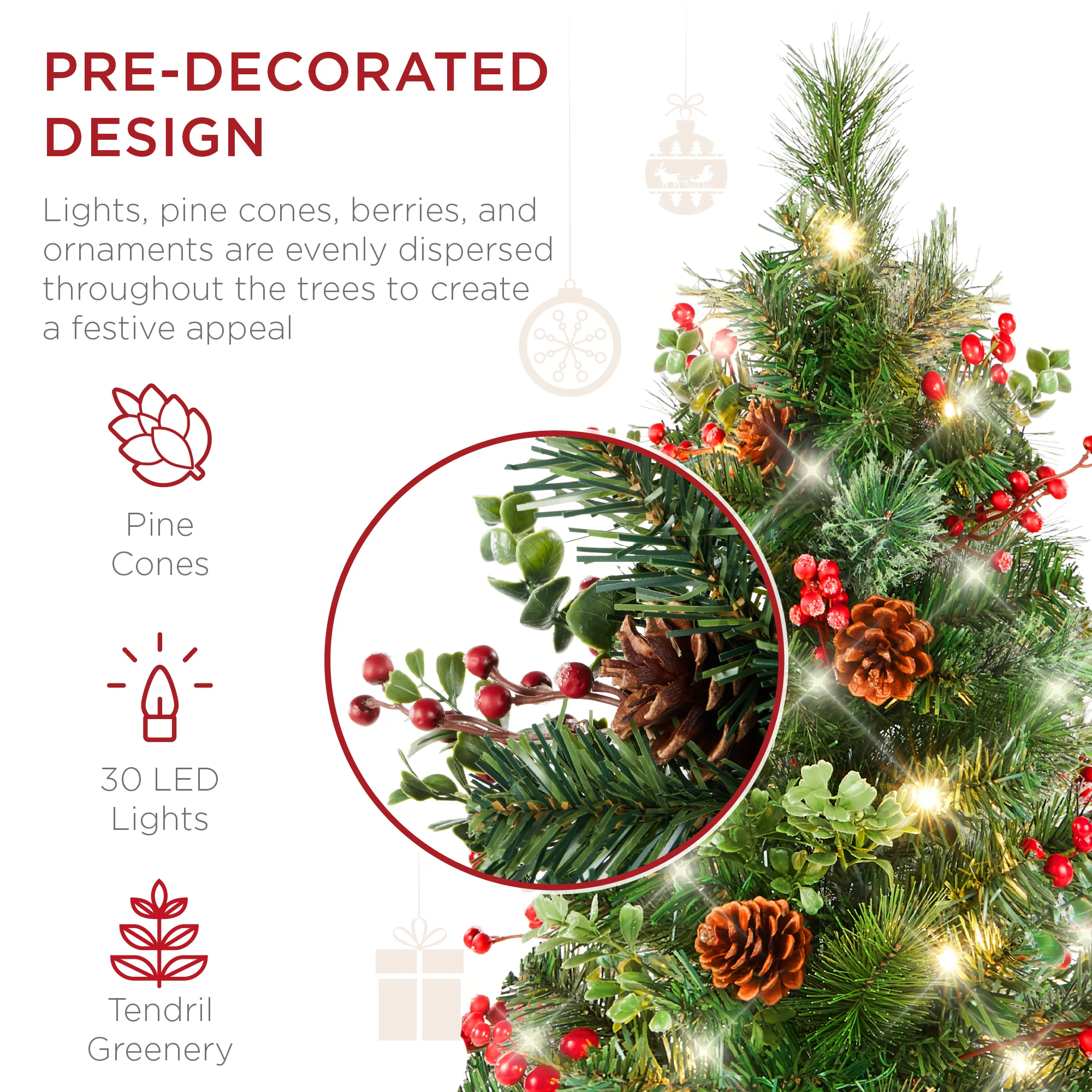 Set of 2 Pre-Lit Pathway Christmas Trees w/ Pine Cones, Timer - 24.5in - Image 11