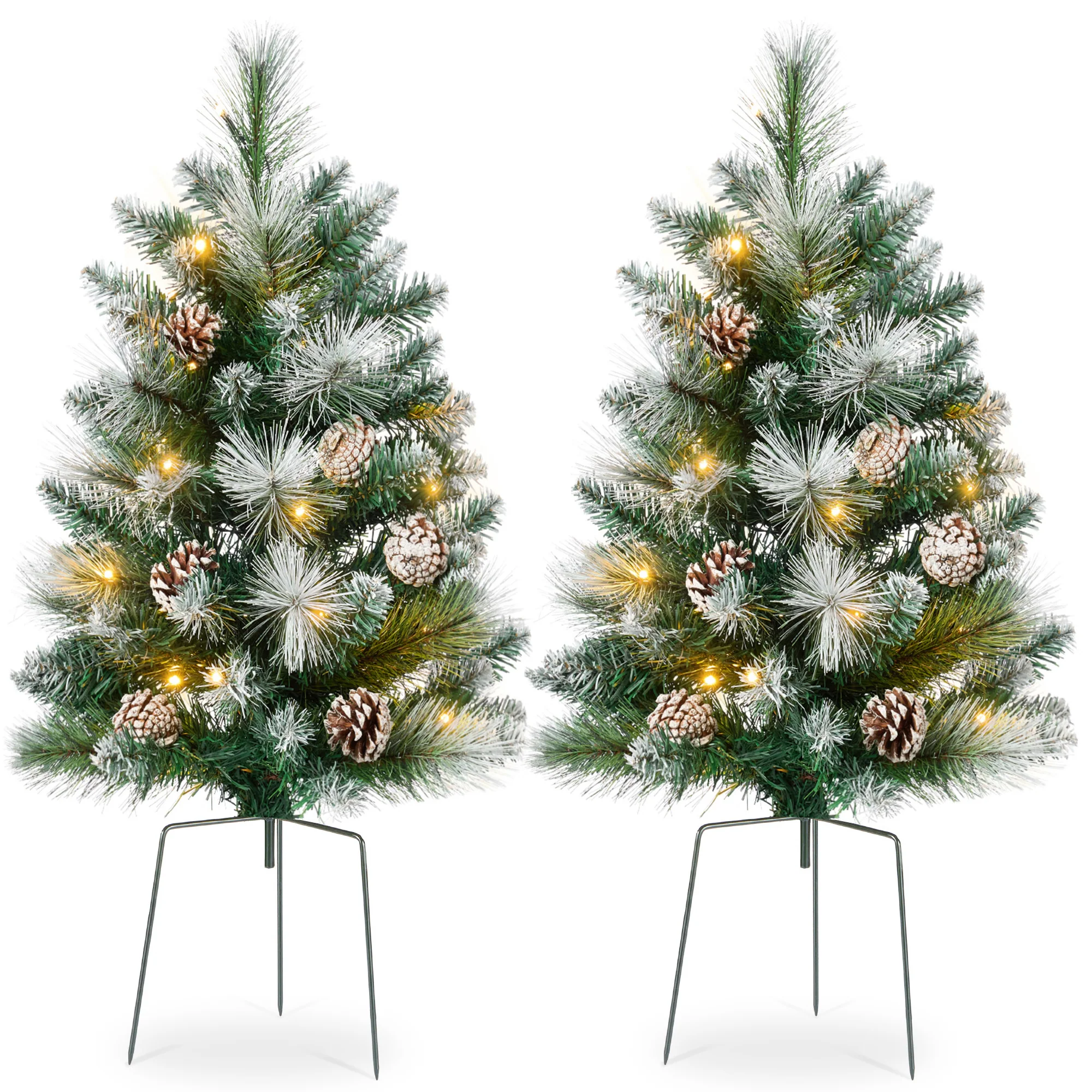 Set of 2 Pre-Lit Pathway Christmas Trees w/ Pine Cones, Timer - 24.5in - Image 15