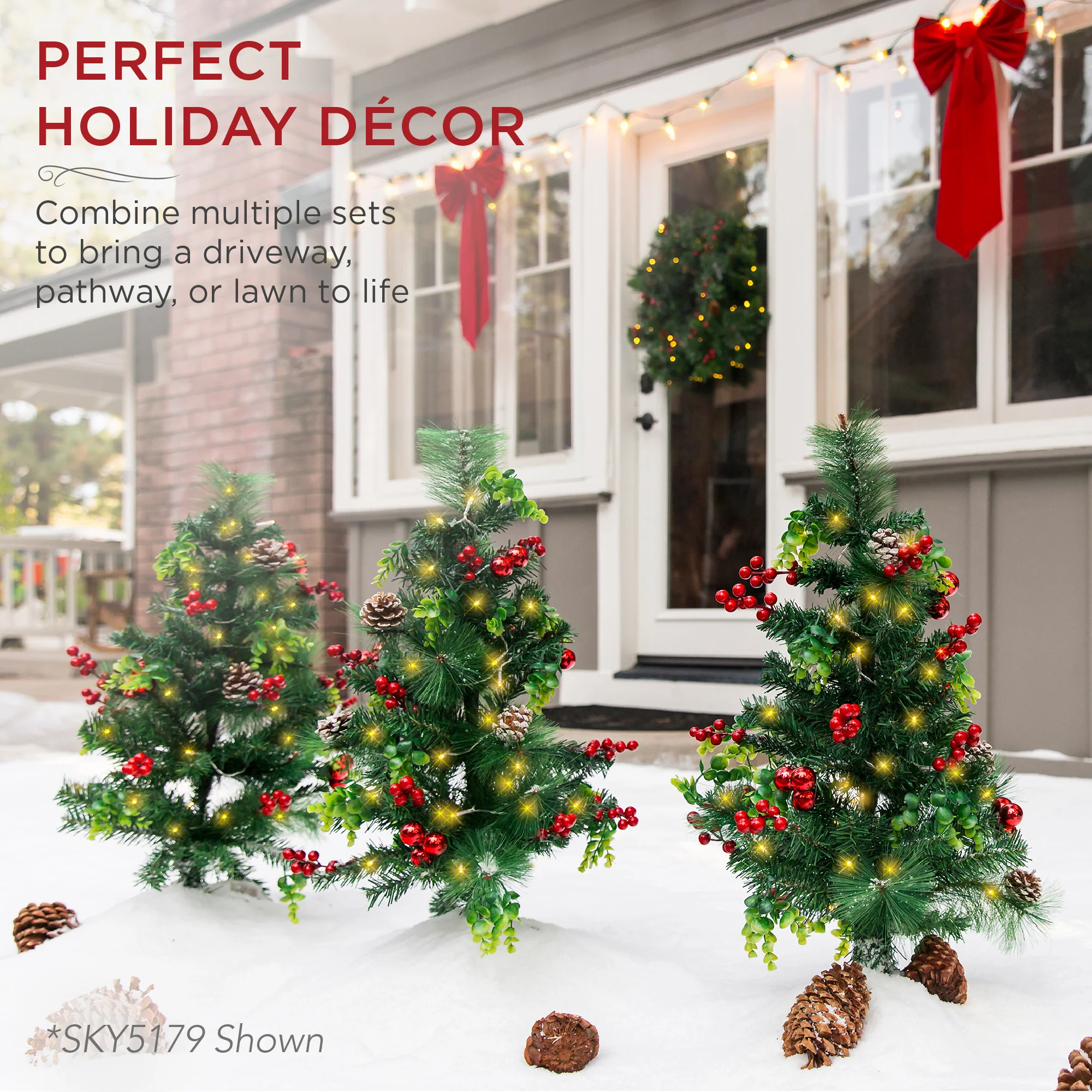 Set of 2 Pre-Lit Pathway Christmas Trees w/ Pine Cones, Timer - 24.5in - Image 17
