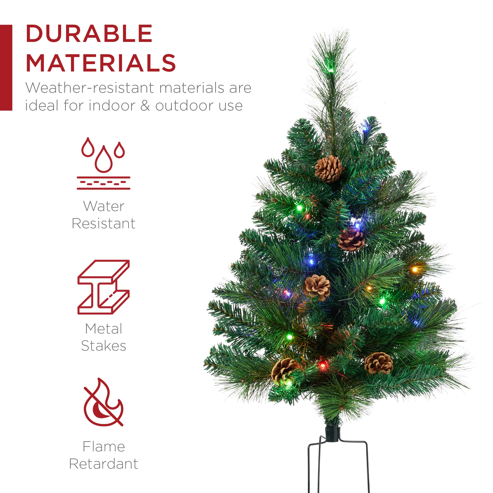 Set of 2 Pre-Lit Pathway Christmas Trees w/ Pine Cones, Timer - 24.5in - Image 25