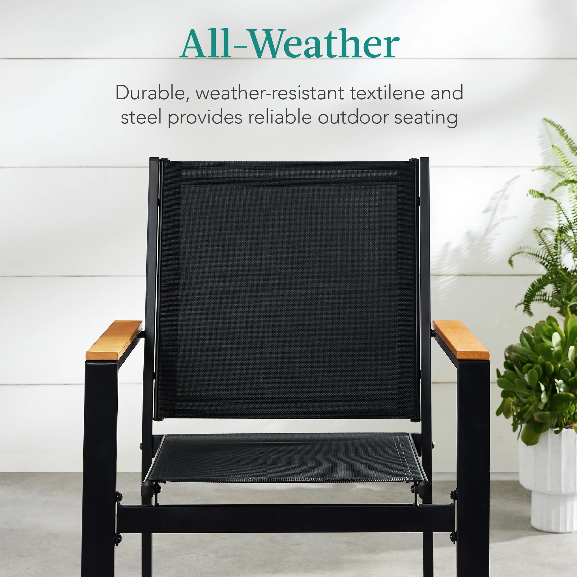 Set of 2 Stackable Textilene Chairs w/ Armrests, Dining Accent Furniture - Image 35