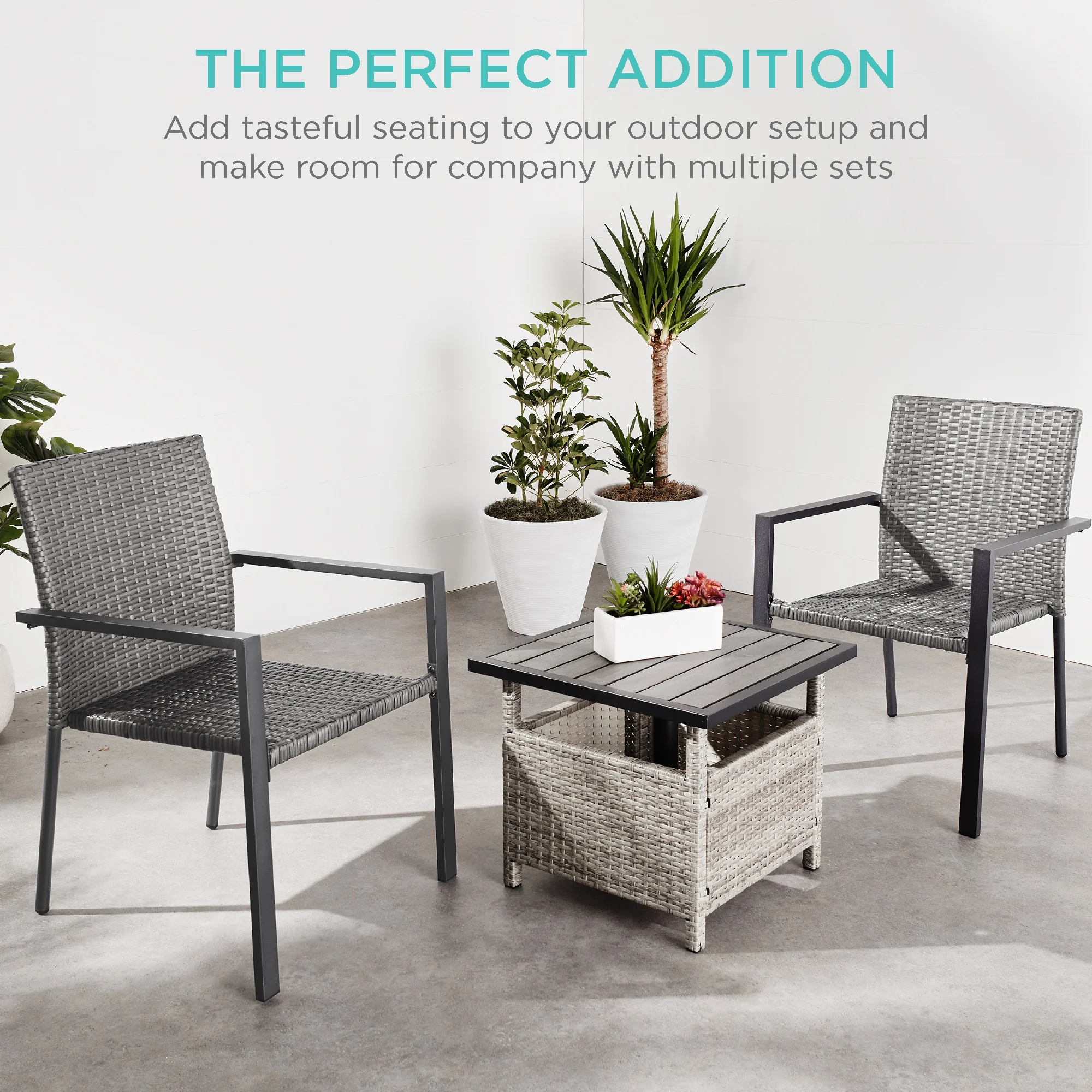Set of 2 Stackable Wicker Chairs w/ Armrests, Steel Accent Furniture - Image 12