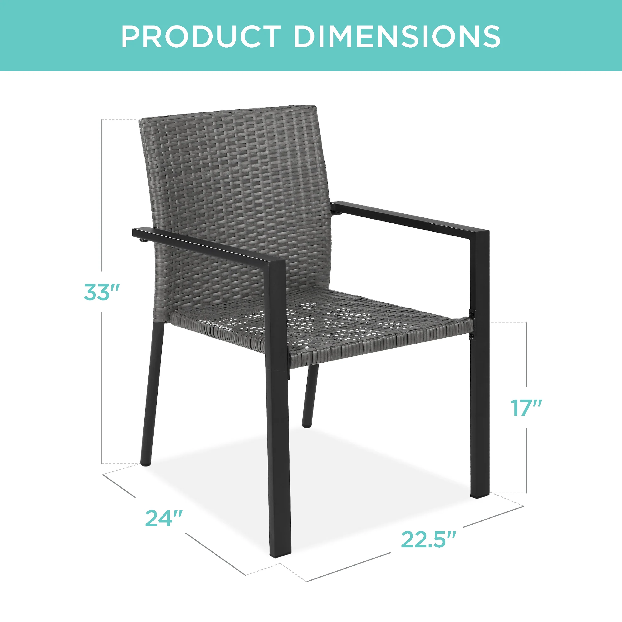 Set of 2 Stackable Wicker Chairs w/ Armrests, Steel Accent Furniture - Image 14