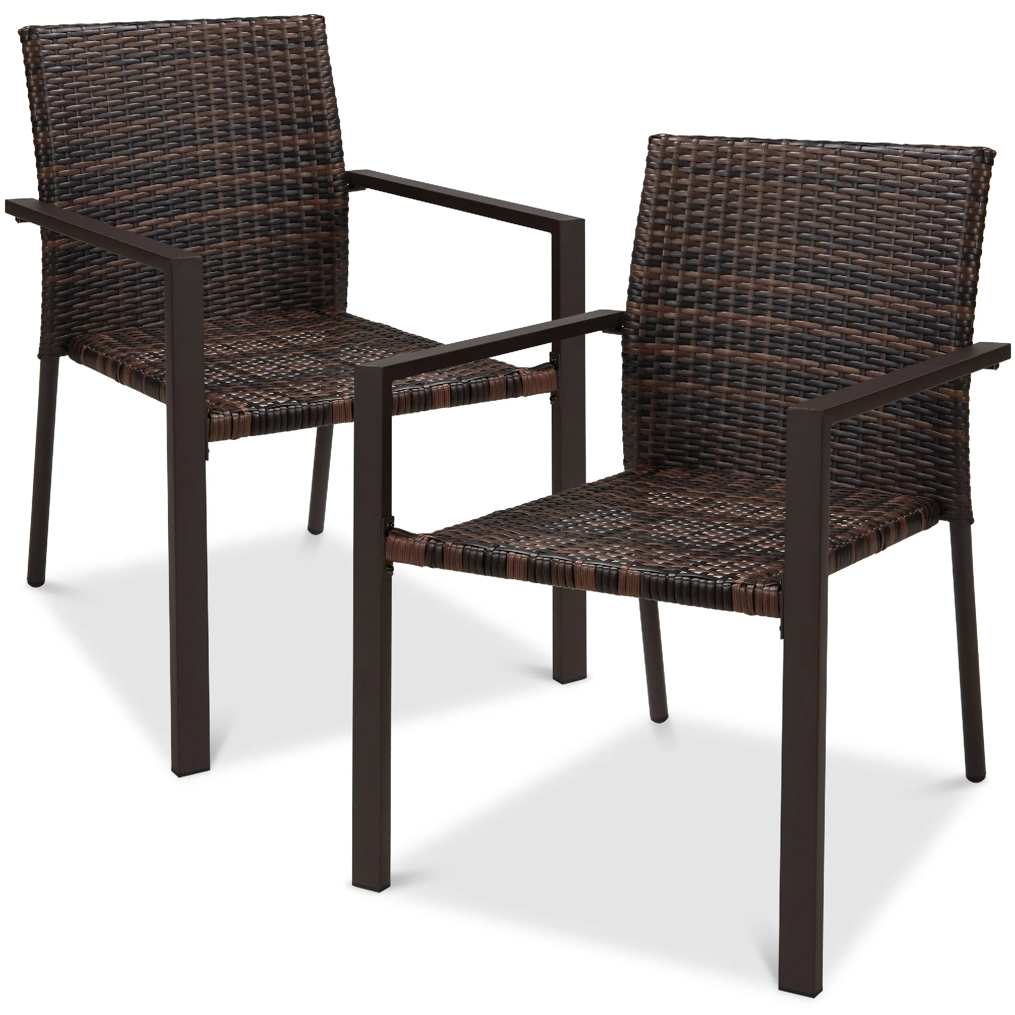Set of 2 Stackable Wicker Chairs w/ Armrests, Steel Accent Furniture - Image 15