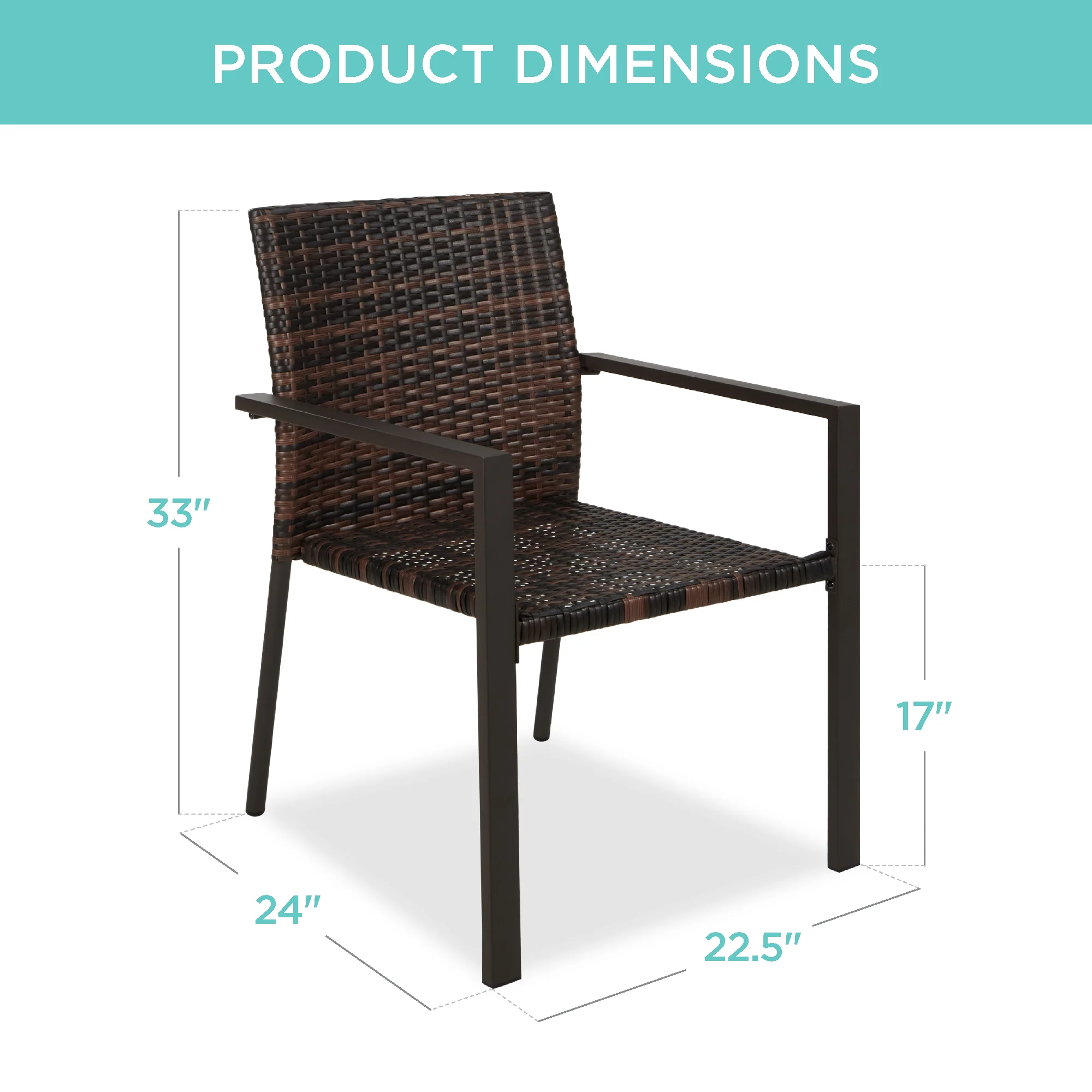 Set of 2 Stackable Wicker Chairs w/ Armrests, Steel Accent Furniture - Image 21