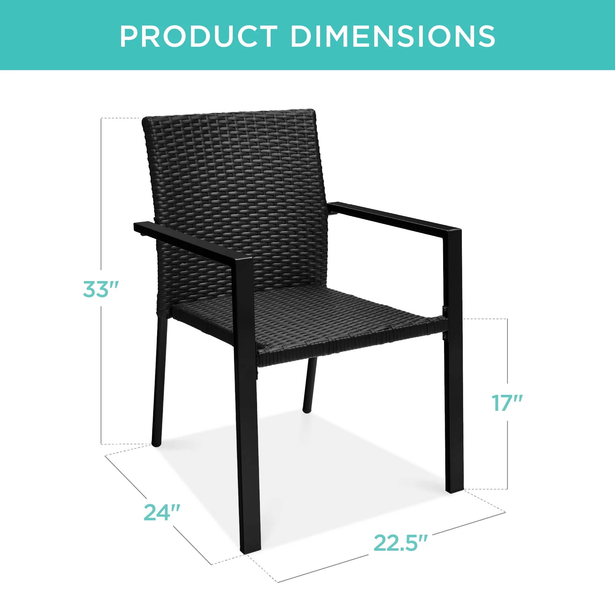 Set of 2 Stackable Wicker Chairs w/ Armrests, Steel Accent Furniture - Image 28