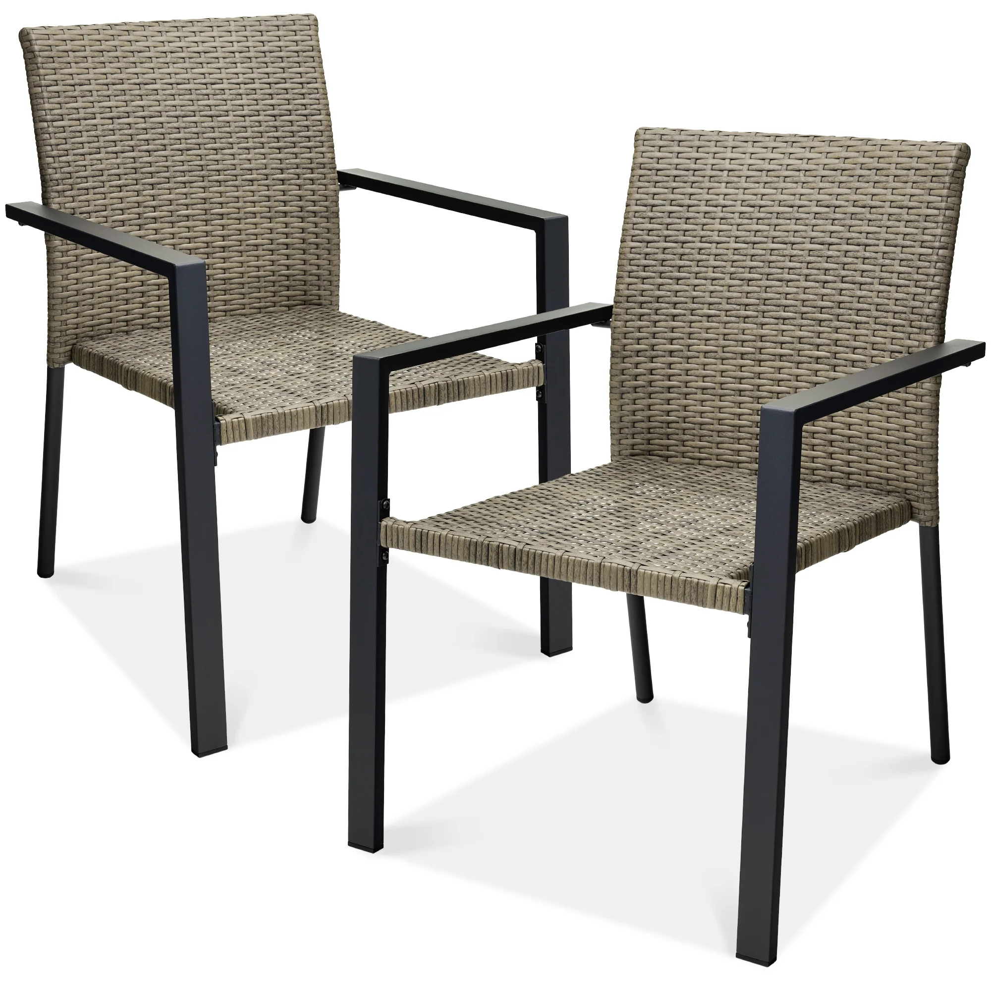 Set of 2 Stackable Wicker Chairs w/ Armrests, Steel Accent Furniture - Image 29