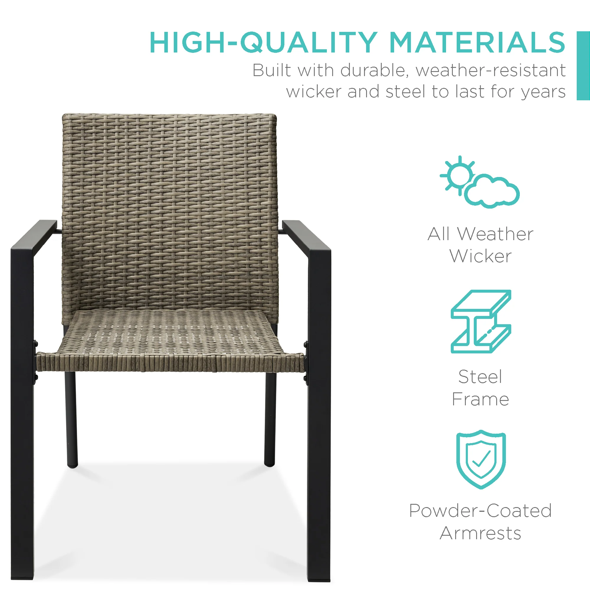 Set of 2 Stackable Wicker Chairs w/ Armrests, Steel Accent Furniture - Image 30
