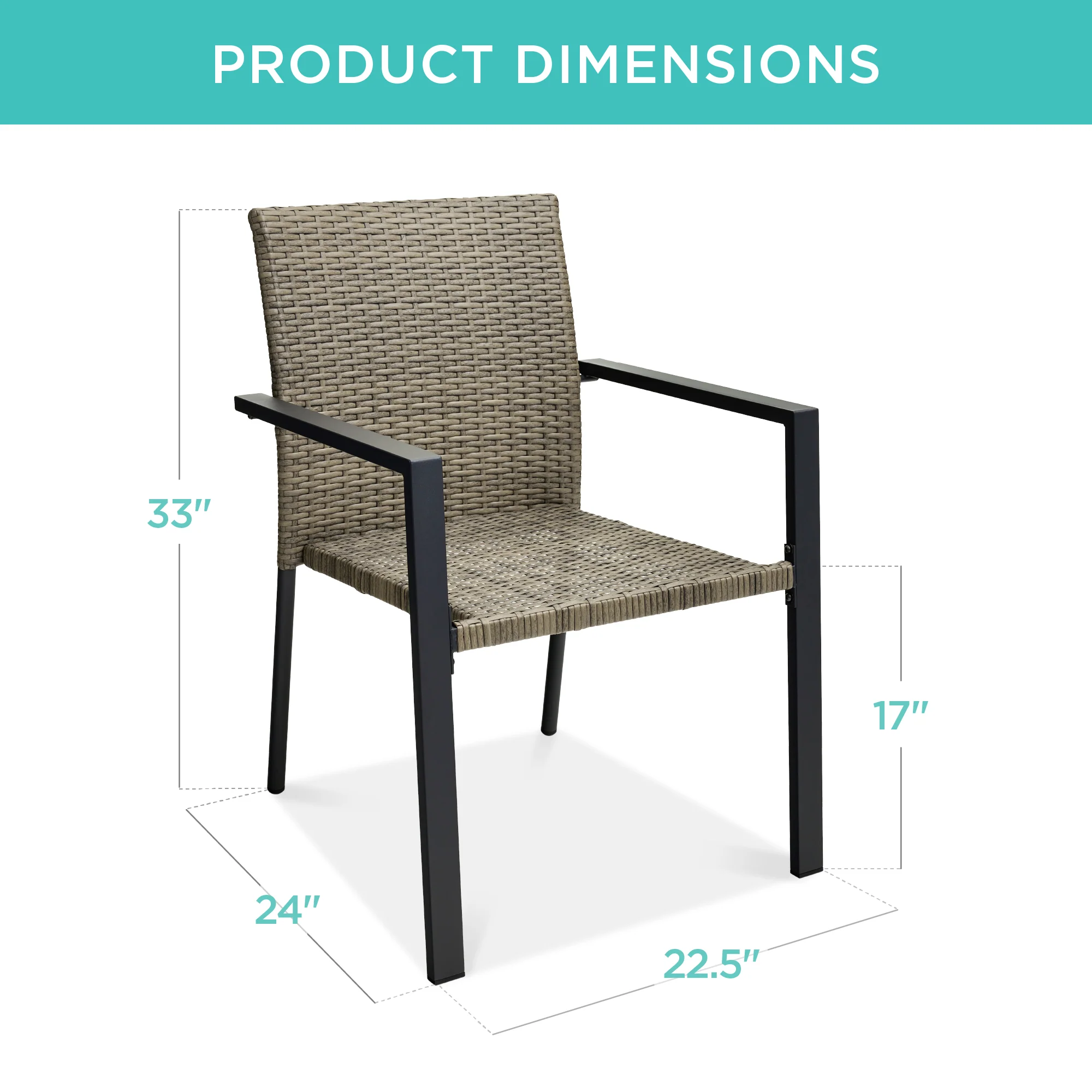 Set of 2 Stackable Wicker Chairs w/ Armrests, Steel Accent Furniture - Image 35