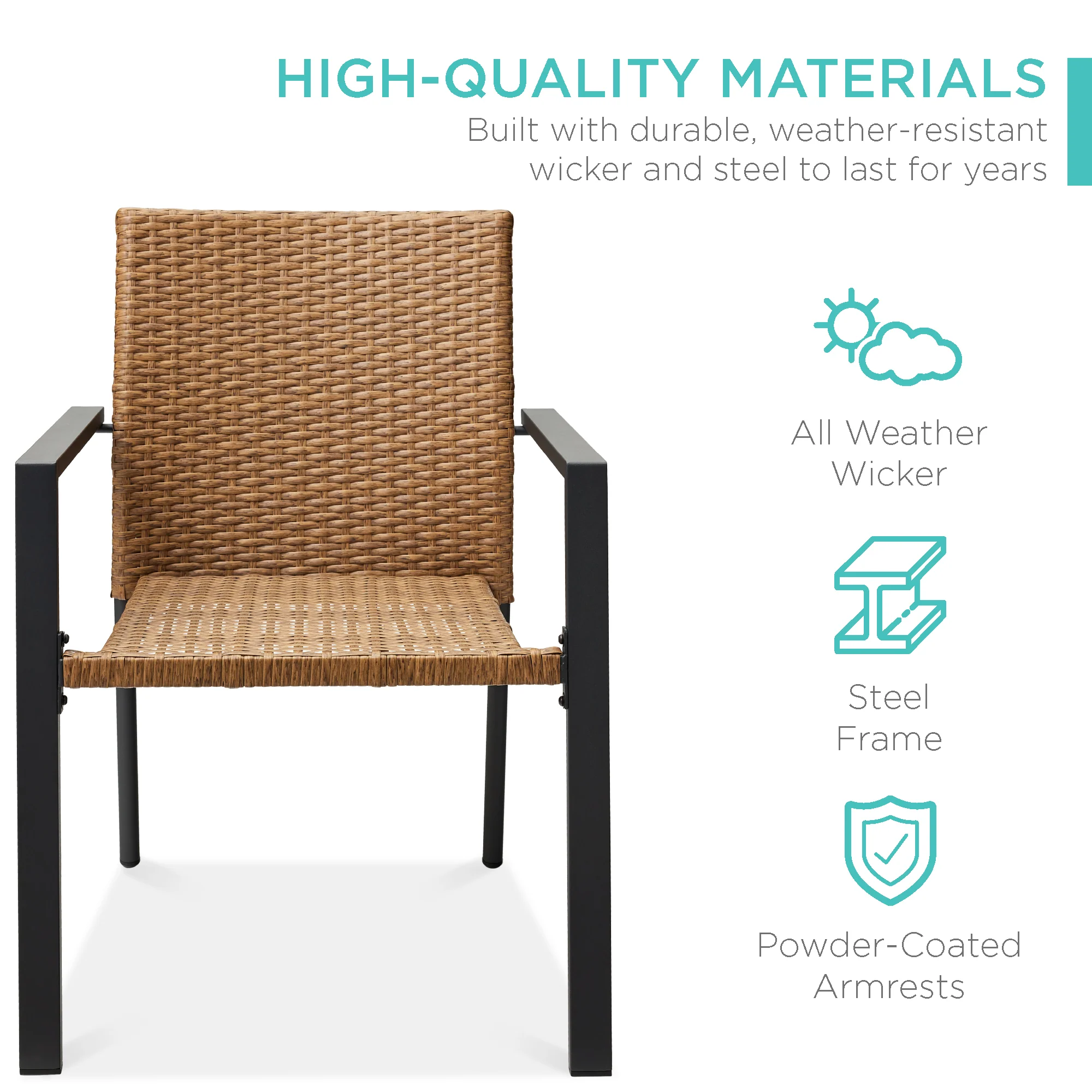 Set of 2 Stackable Wicker Chairs w/ Armrests, Steel Accent Furniture - Image 37