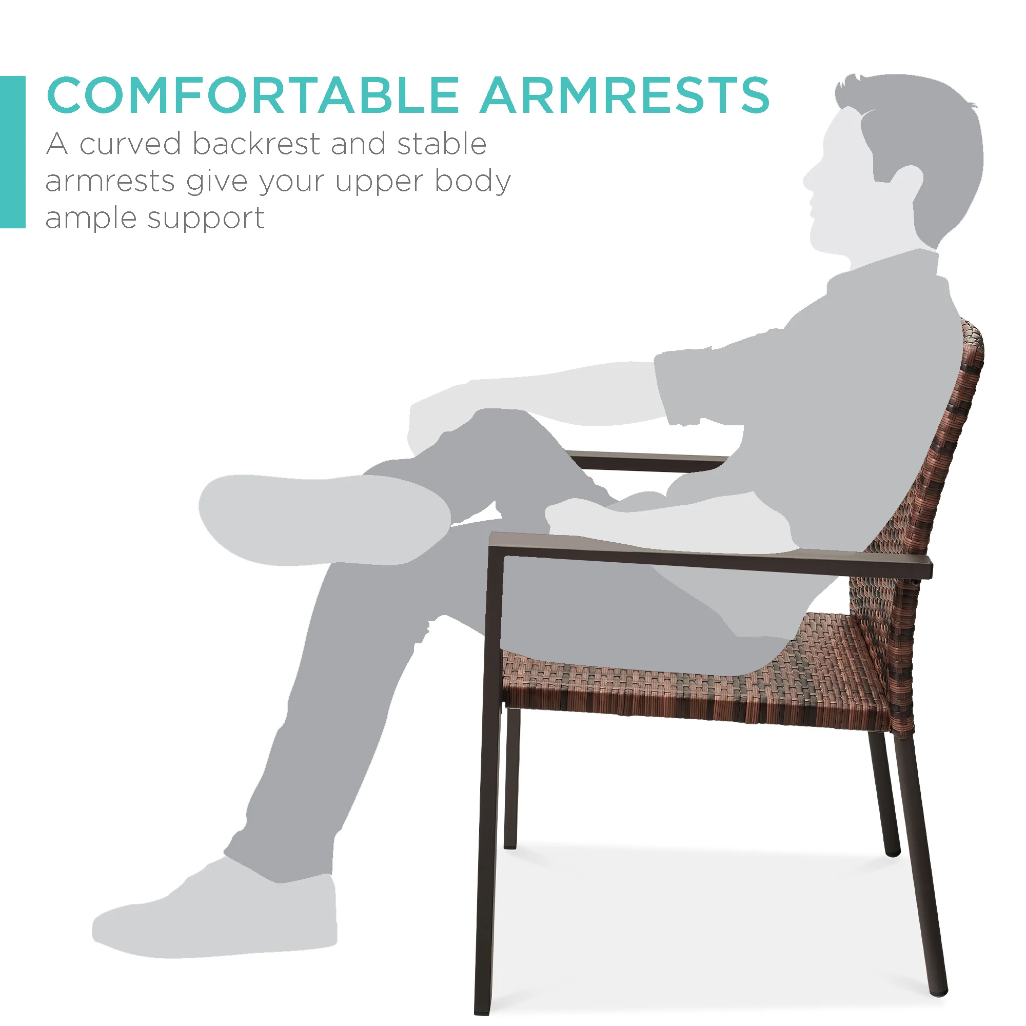 Set of 2 Stackable Wicker Chairs w/ Armrests, Steel Accent Furniture - Image 4
