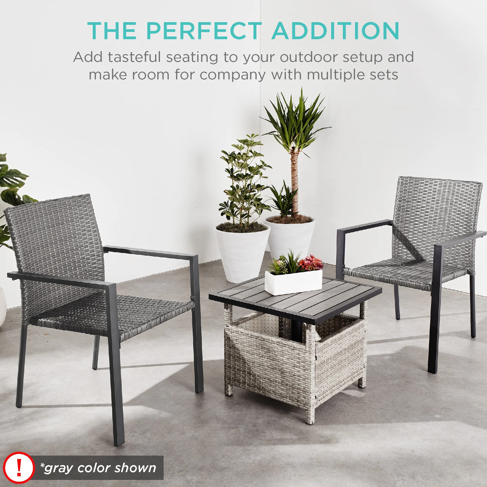 Set of 2 Stackable Wicker Chairs w/ Armrests, Steel Accent Furniture - Image 40