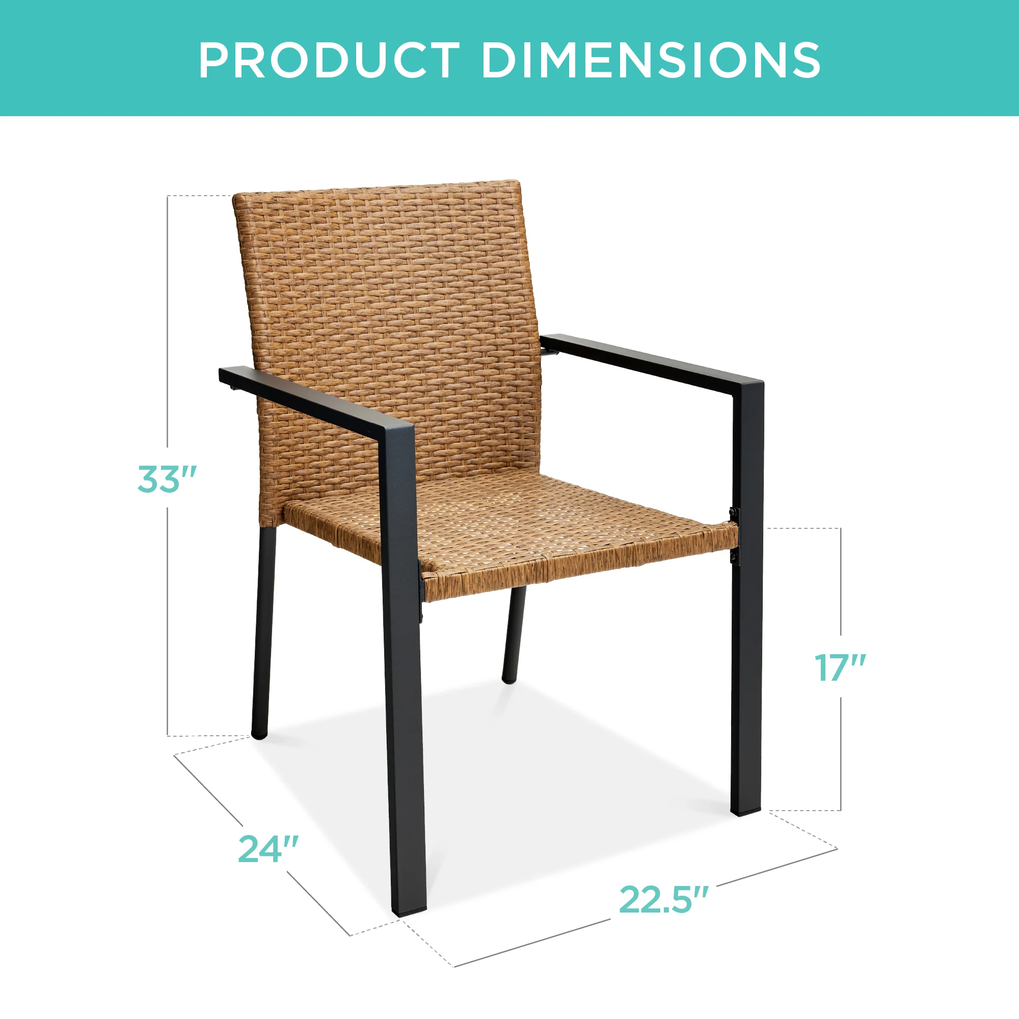 Set of 2 Stackable Wicker Chairs w/ Armrests, Steel Accent Furniture - Image 42