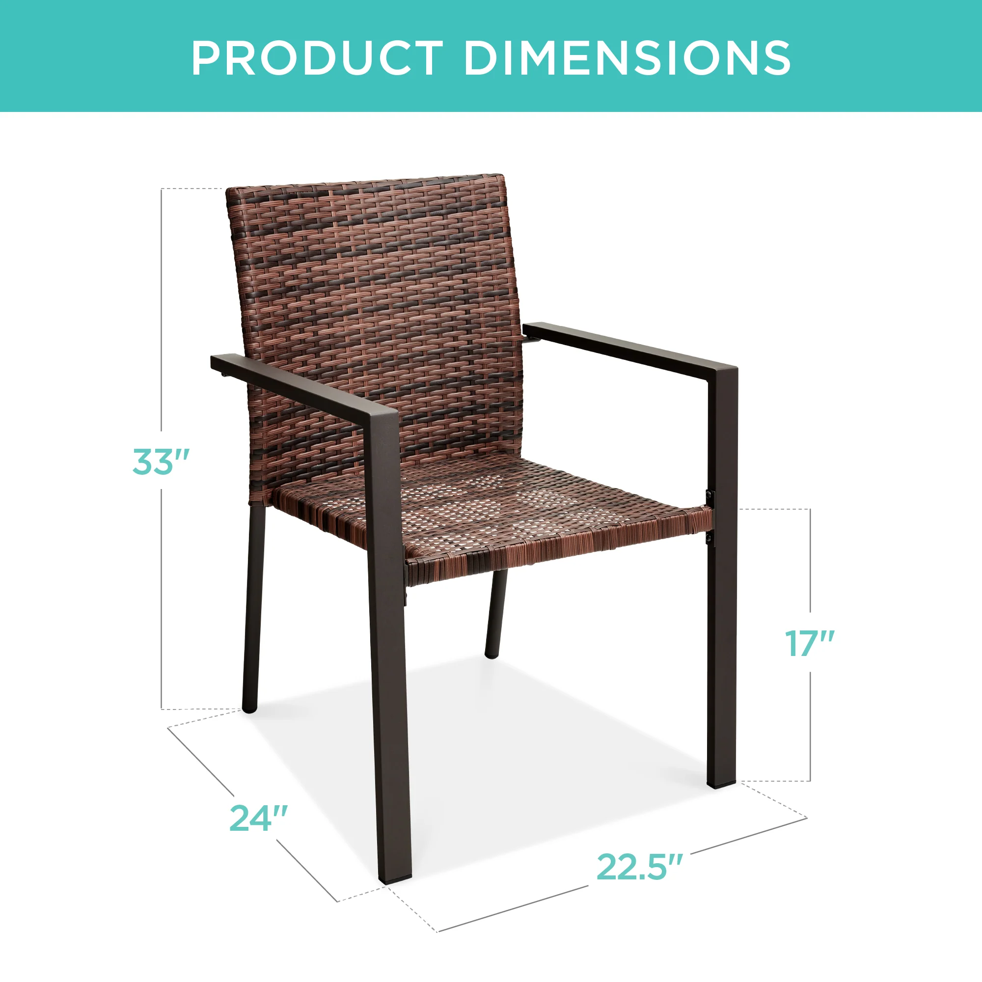 Set of 2 Stackable Wicker Chairs w/ Armrests, Steel Accent Furniture - Image 7