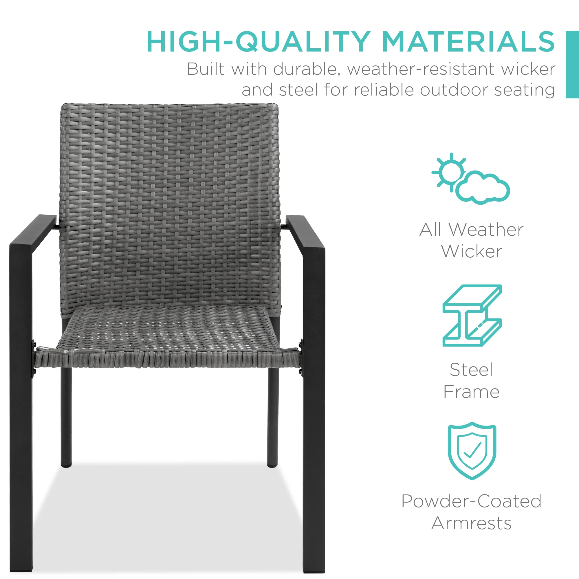 Set of 2 Stackable Wicker Chairs w/ Armrests, Steel Accent Furniture - Image 9