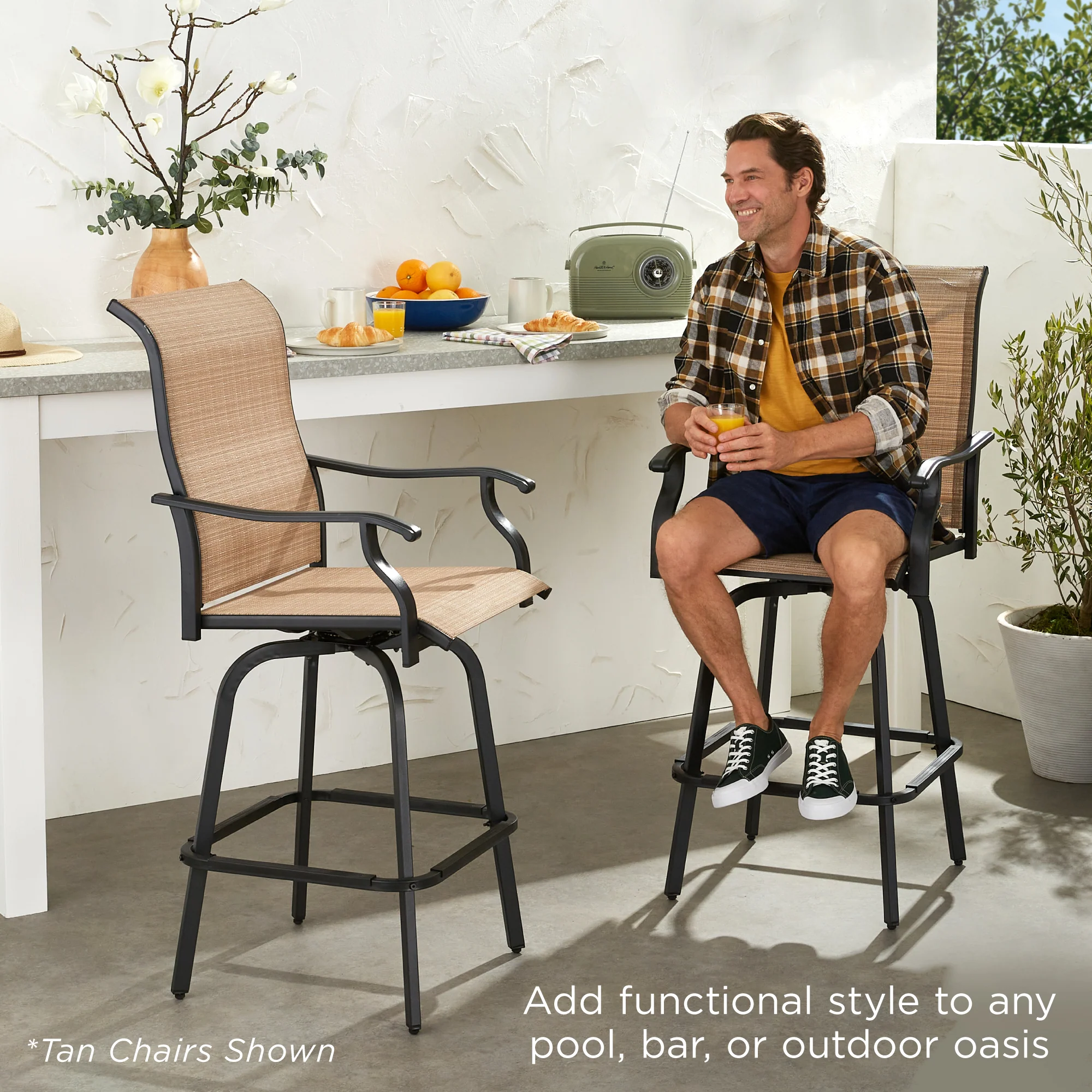 Set of 2 Swivel Barstools w/ 360 Rotation, All-Weather Mesh - Image 17