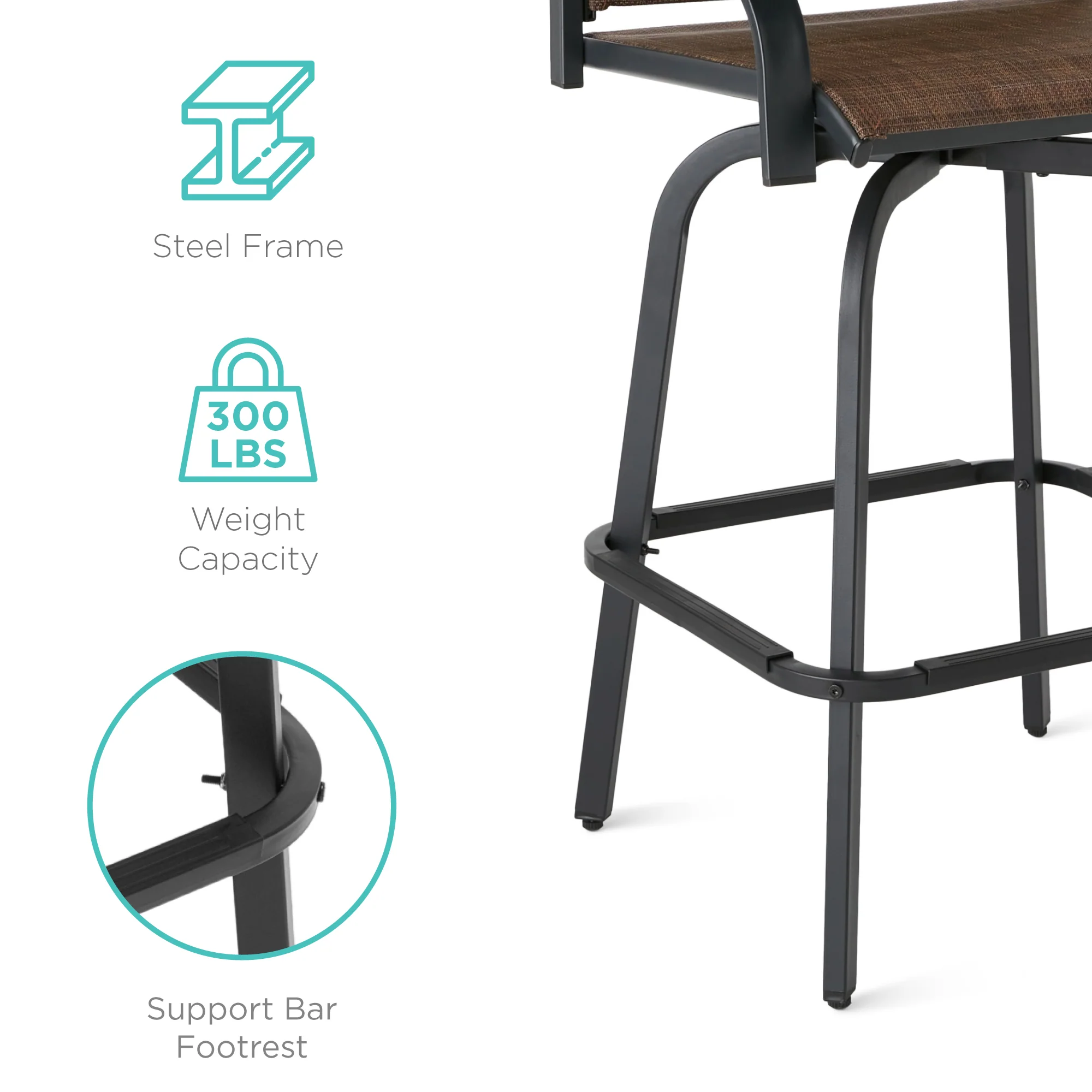 Set of 2 Swivel Barstools w/ 360 Rotation, All-Weather Mesh - Image 19