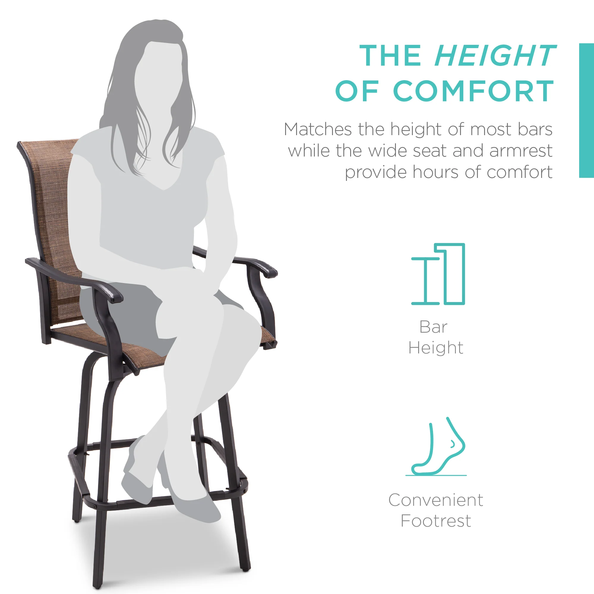 Set of 2 Swivel Barstools w/ 360 Rotation, All-Weather Mesh - Image 20