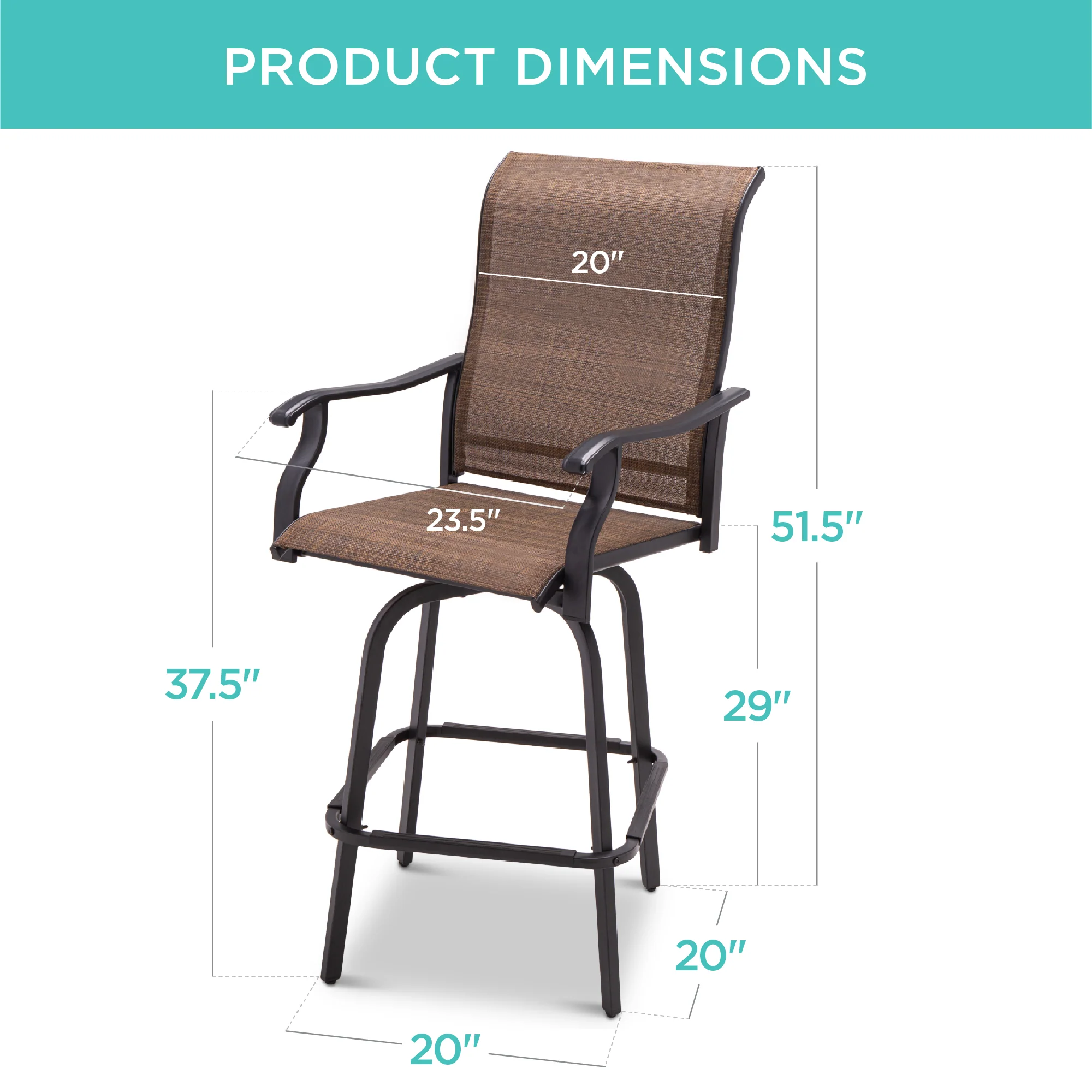 Set of 2 Swivel Barstools w/ 360 Rotation, All-Weather Mesh - Image 21